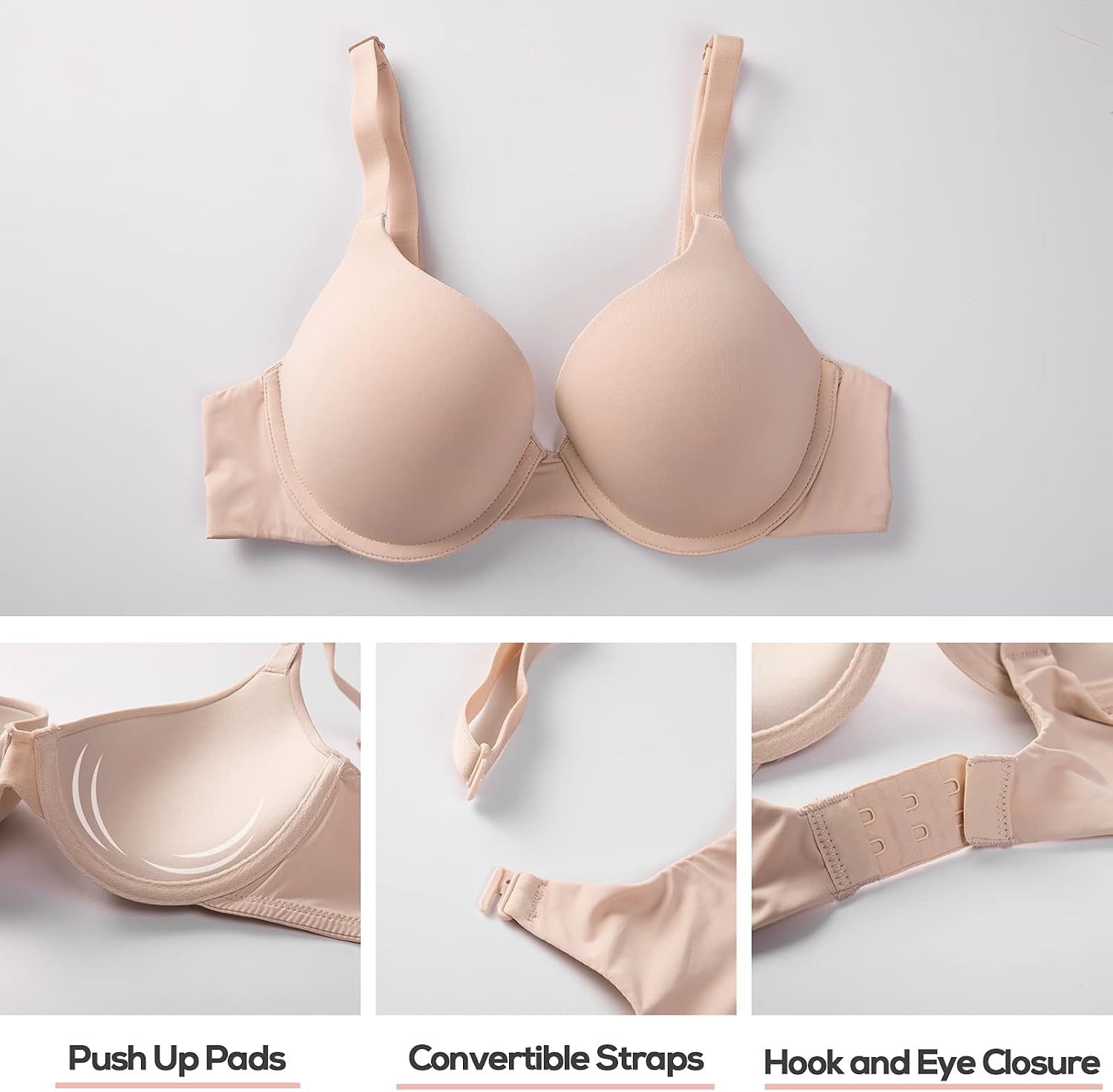 Detalle de DOBREVA Damen Push-up Bügel-BH Soft T-Shirt mit Licht Gepolstertem Komfort