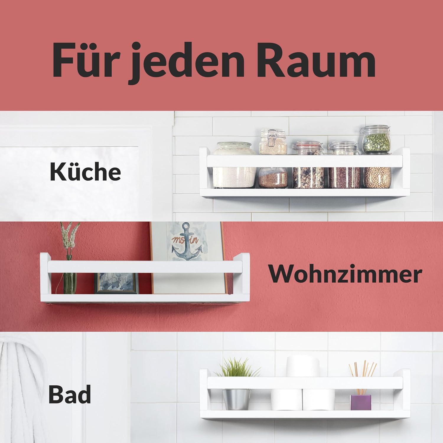 Thumbnail 4 de NATURE SUPPLIES Set: 3 weiße Wandregale aus Massivholz, 58 cm – Montessori Bücherregal für Kinderzimmer