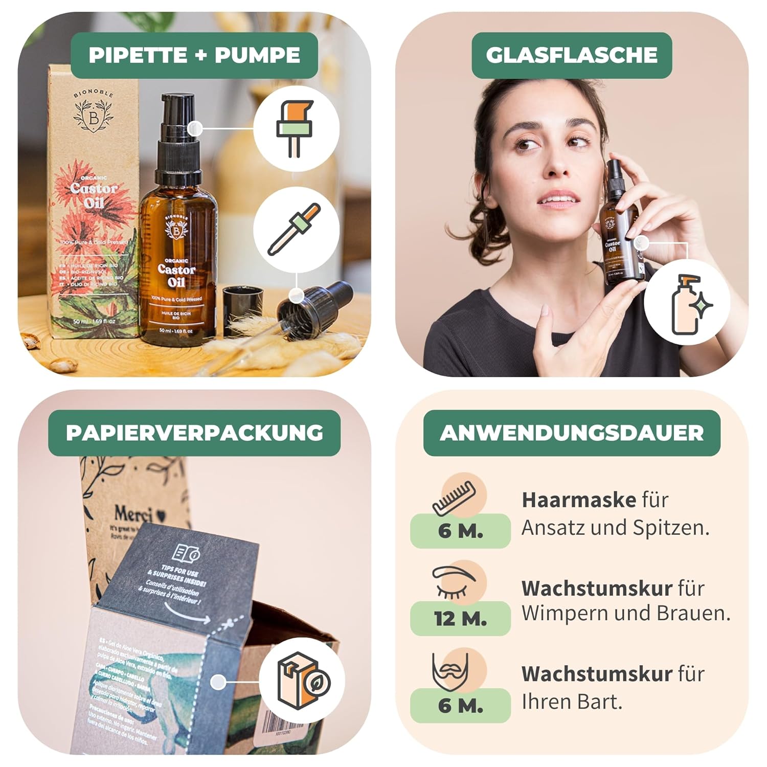 Detalle 2 de BIONOBLE Rizinusöl Bio 100 ml – Haaröl