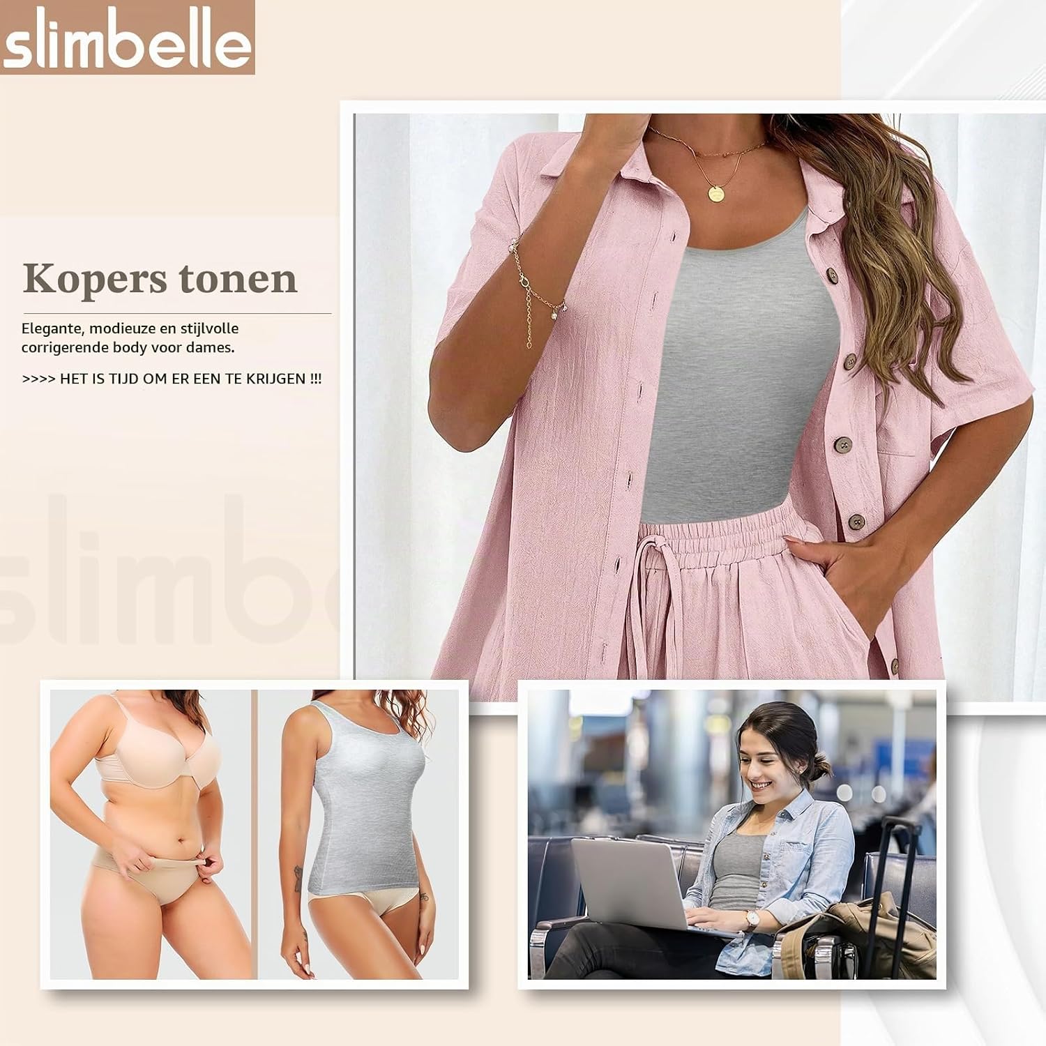 Thumbnail 4 de SLIMBELLE Damen Unterhemd BH Hemd: naadloze shapingtop met uitneembare cups