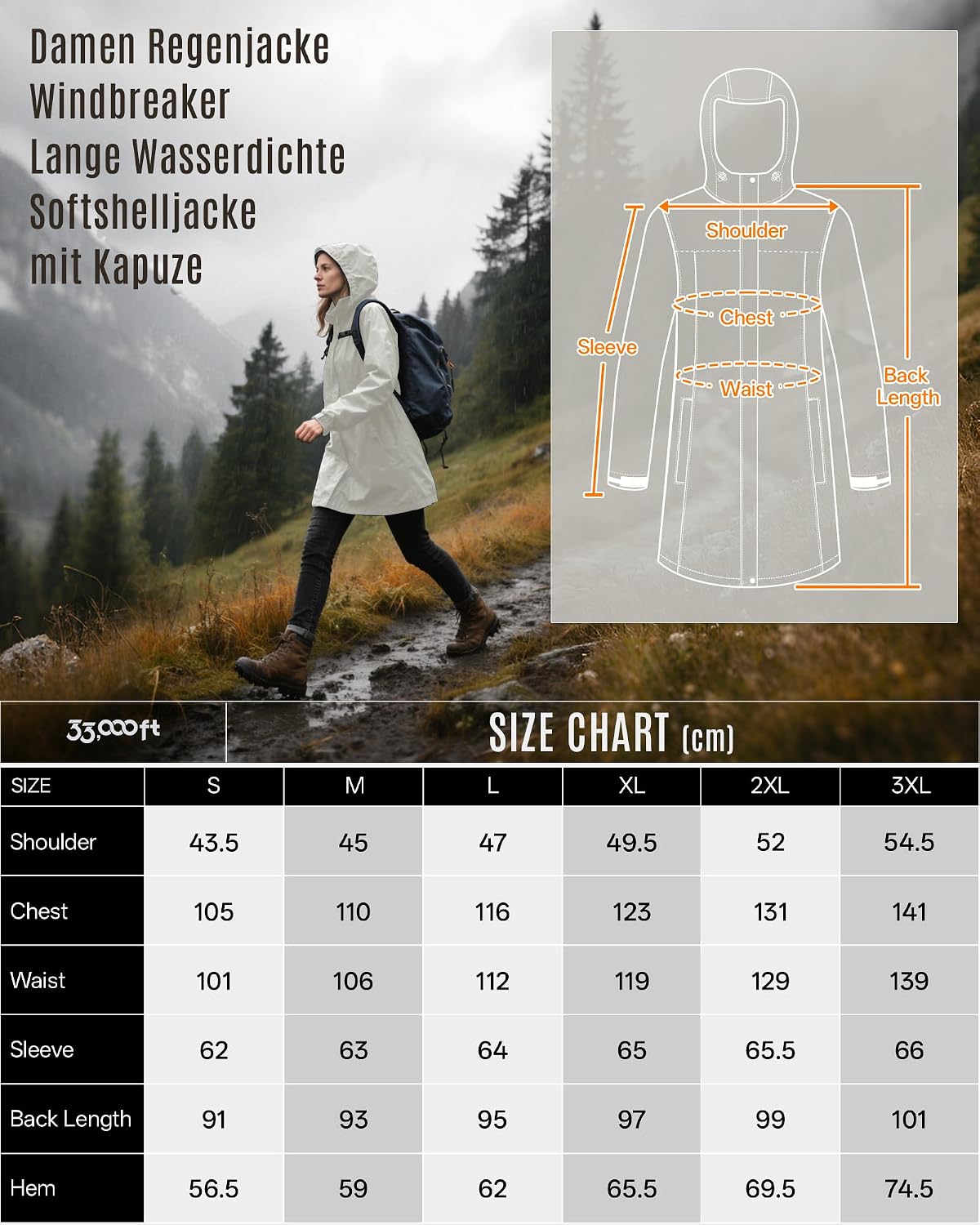 Thumbnail 5 de 33 000ft Damen Regenjacke Langwindbreaker