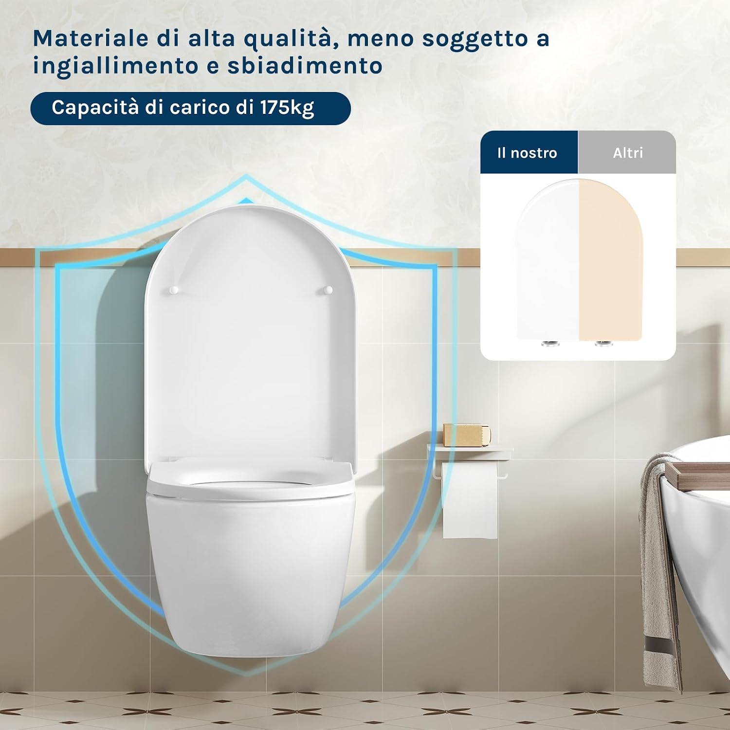 Thumbnail 6 de WOLTU Copriwater Sedile WC con Chiusura Ammortizzata Soft Close – Bianco, Forma D, Montaggio rapido