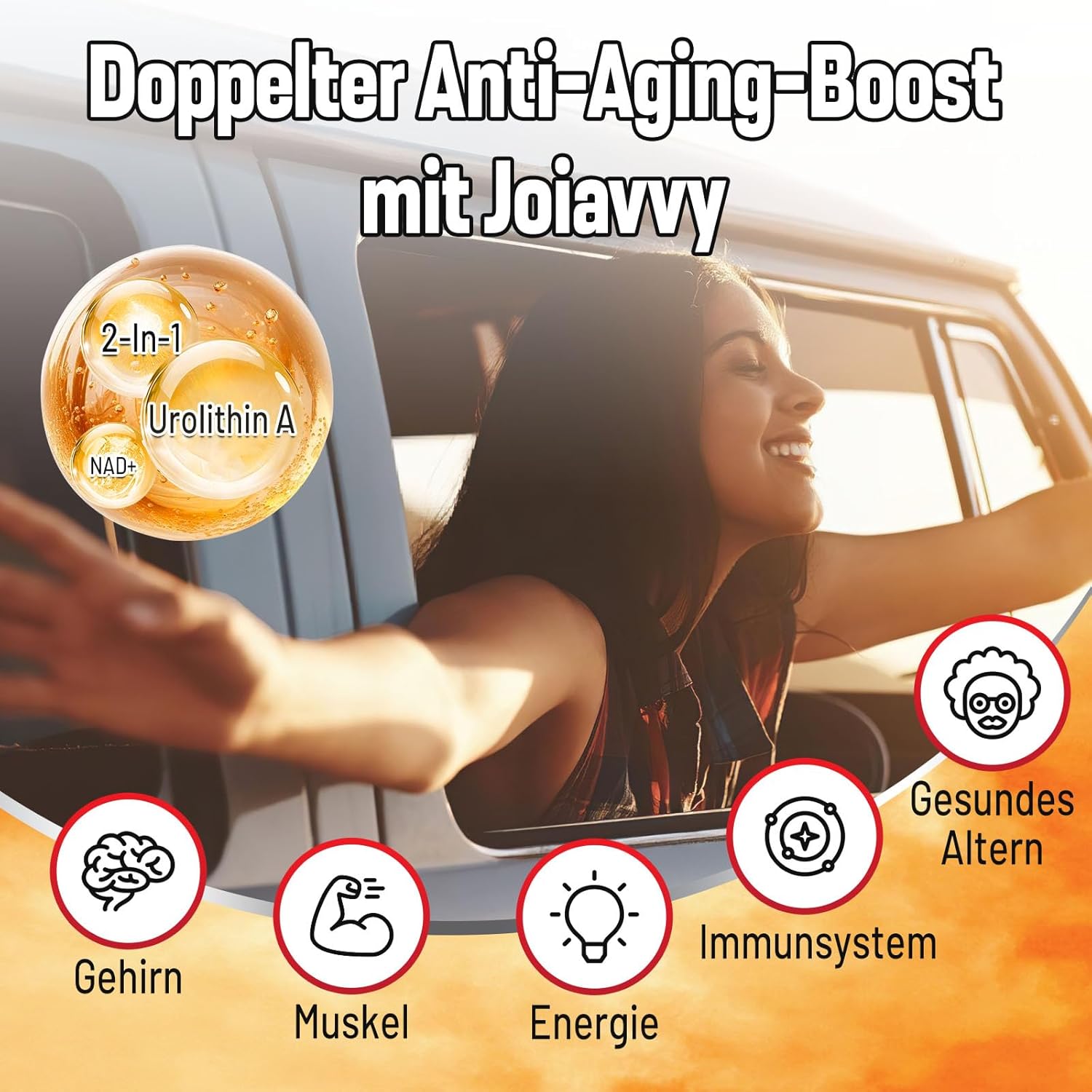 Detalle de Joiavvy Urolithine A Gélules 2000 mg par portion + NAD+ 200 mg – Complément mitochondrial 2 en 1