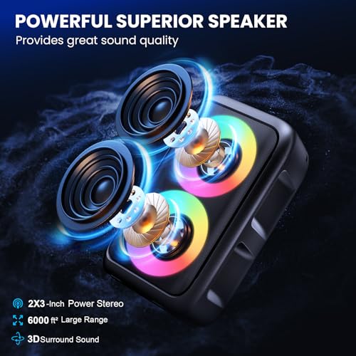 Detalle de HEEBUKE Karaoke Maschine mit 2 kabellosen Mikrofonen – Tragbarer Bluetooth Lautsprecher 2x10W