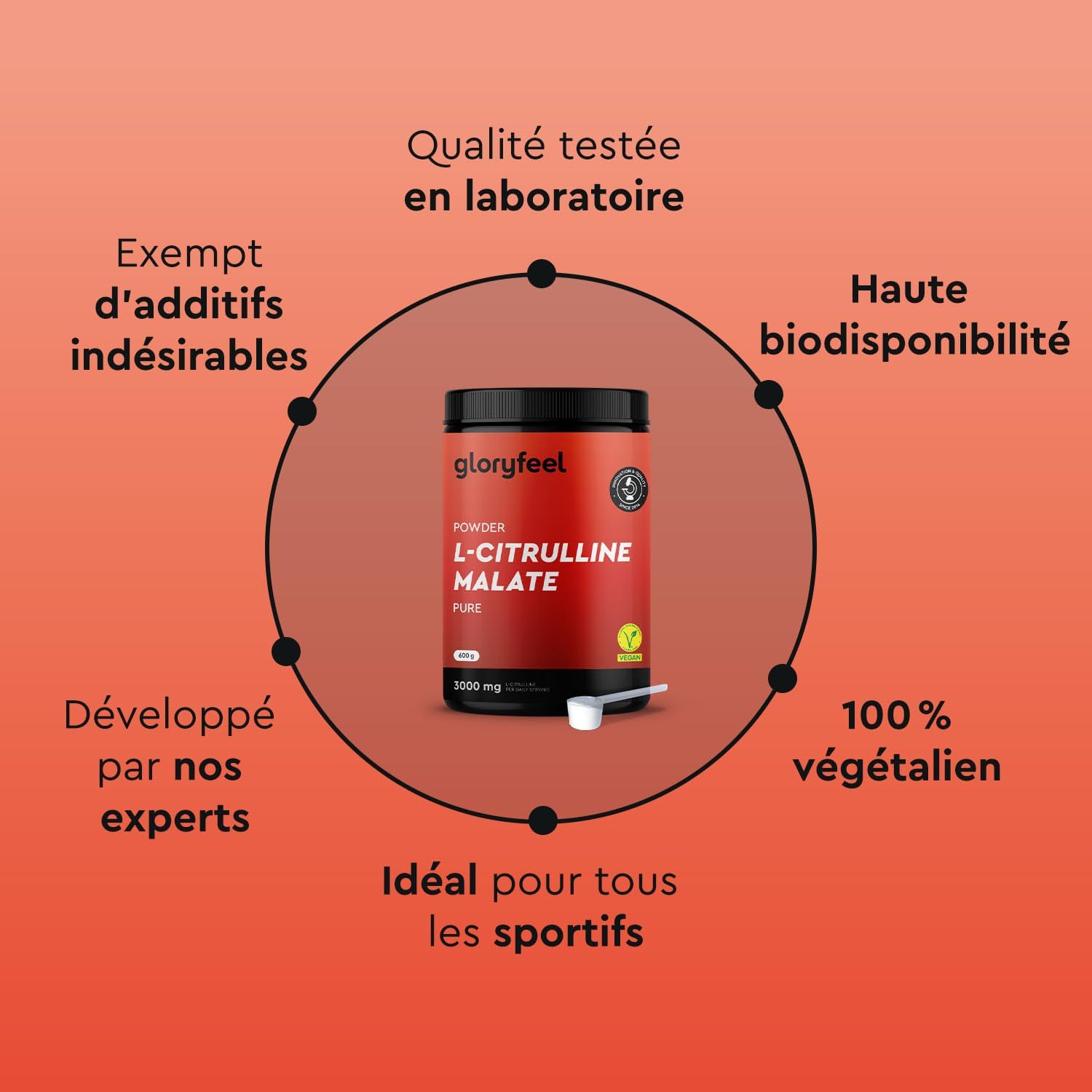 Detalle 2 de L-Citrulline Malate 2:1 en poudre 100% pure — 3000 mg de citrulline par dose (125 portions)