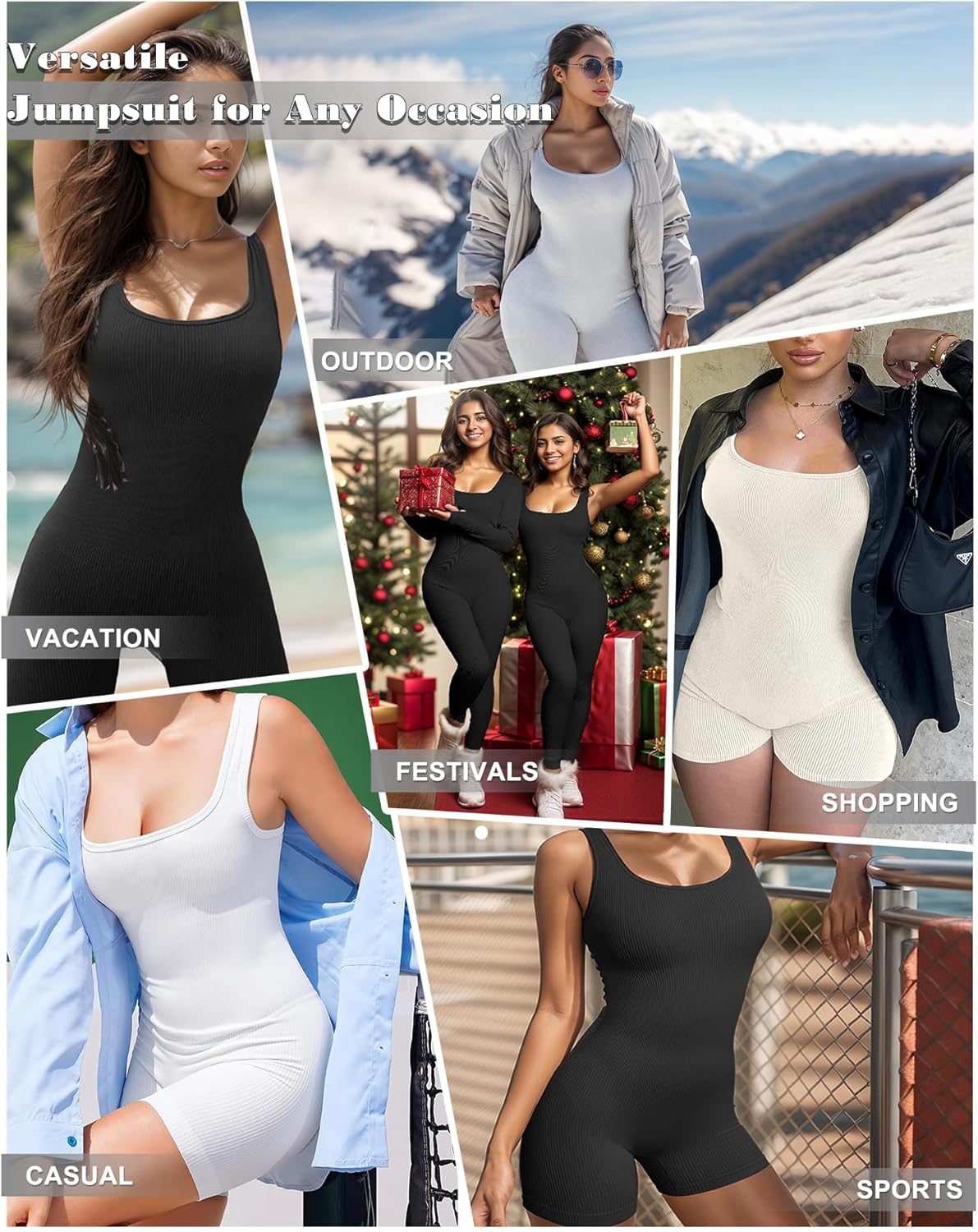 Thumbnail 5 de Merlvida Sport Jumpsuit für Damen – kurzer, figurbetonter nahtloser Overall mit abnehmbaren Brustpolstern