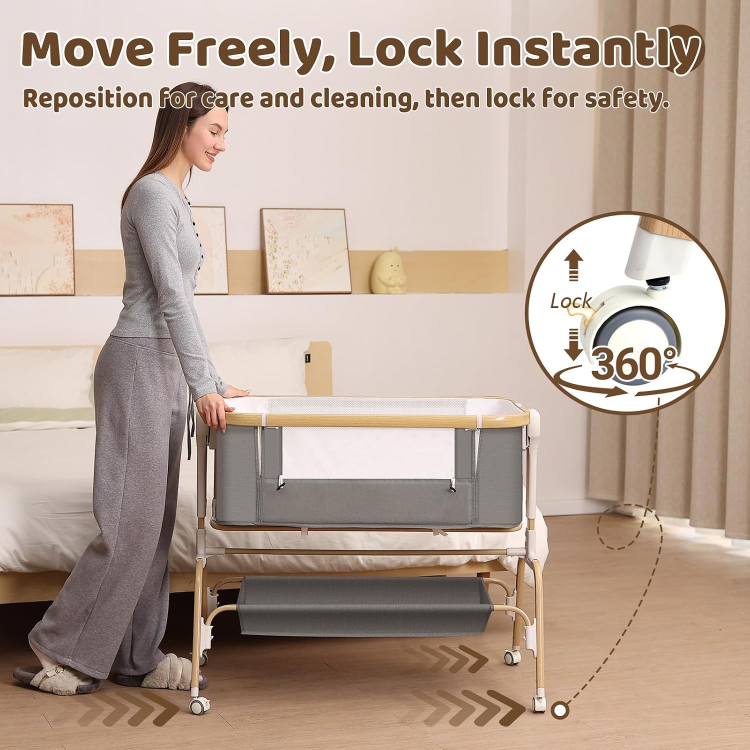 Thumbnail 6 de Mariserenity QMW-001 Baby Bassinet with 8-Level Height Adjustment and Mesh