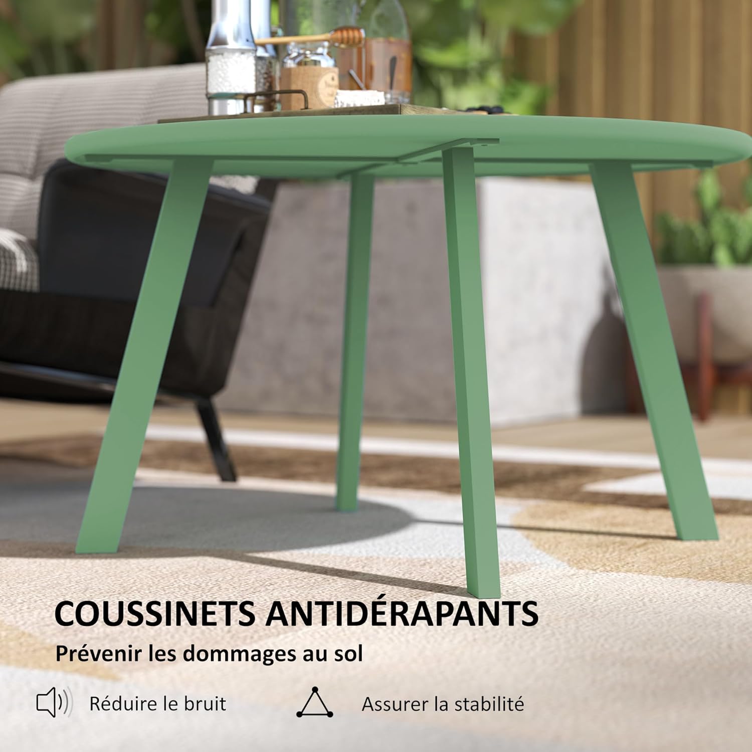 Detalle 2 de Outsunny Petite table basse ronde en métal Ø 70 x 42 cm verte