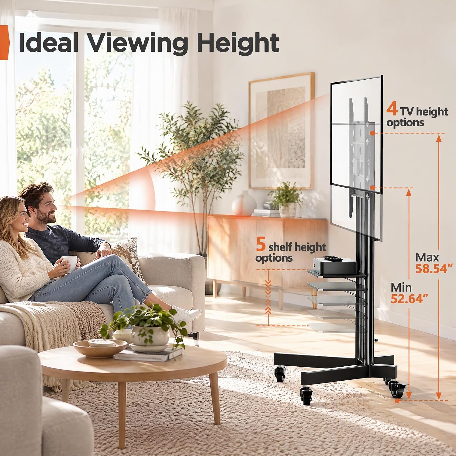 Thumbnail 5 de Perlegear PGTVMC01 Rolling TV Stand, 32–85 Inch, Height Adjustable