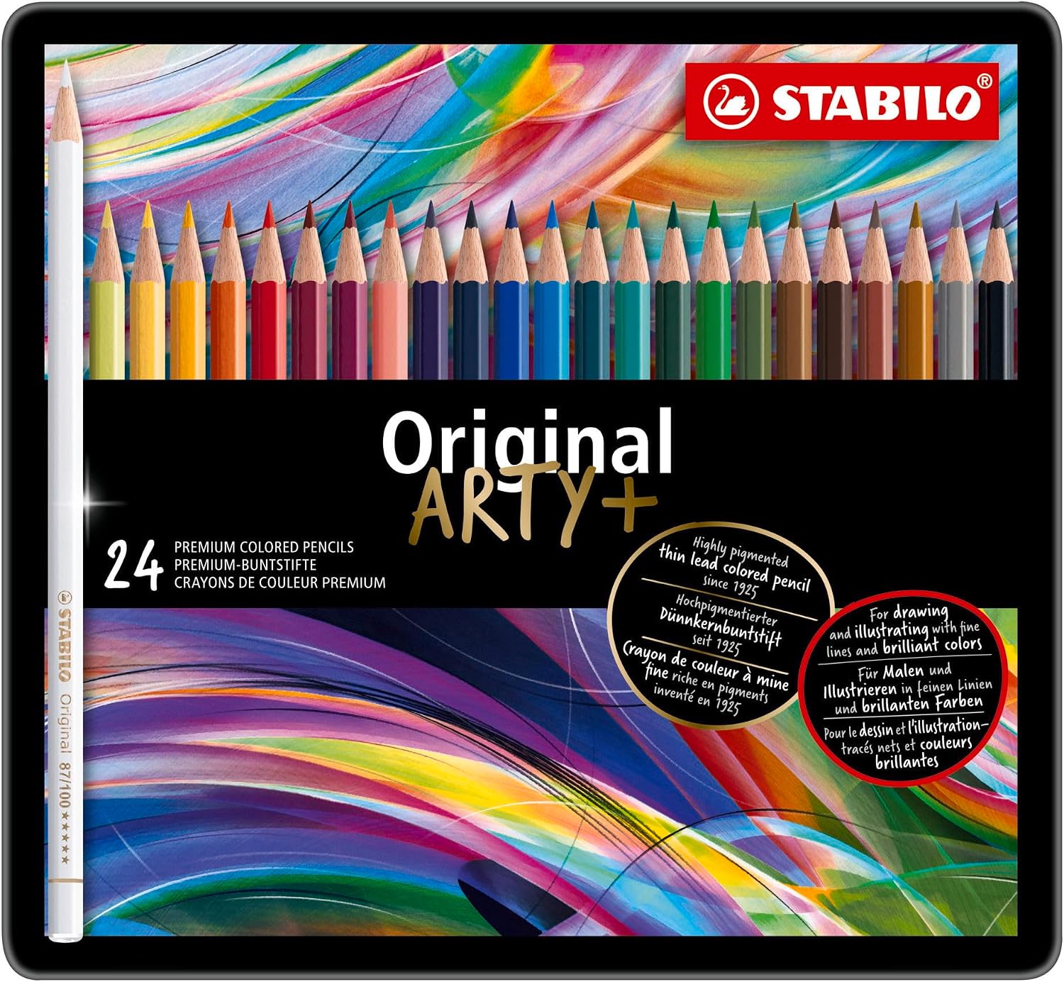 Detalle de STABILO Original ARTY+ Matita colorata Premium – Scatola in Metallo da 24 colori assortiti