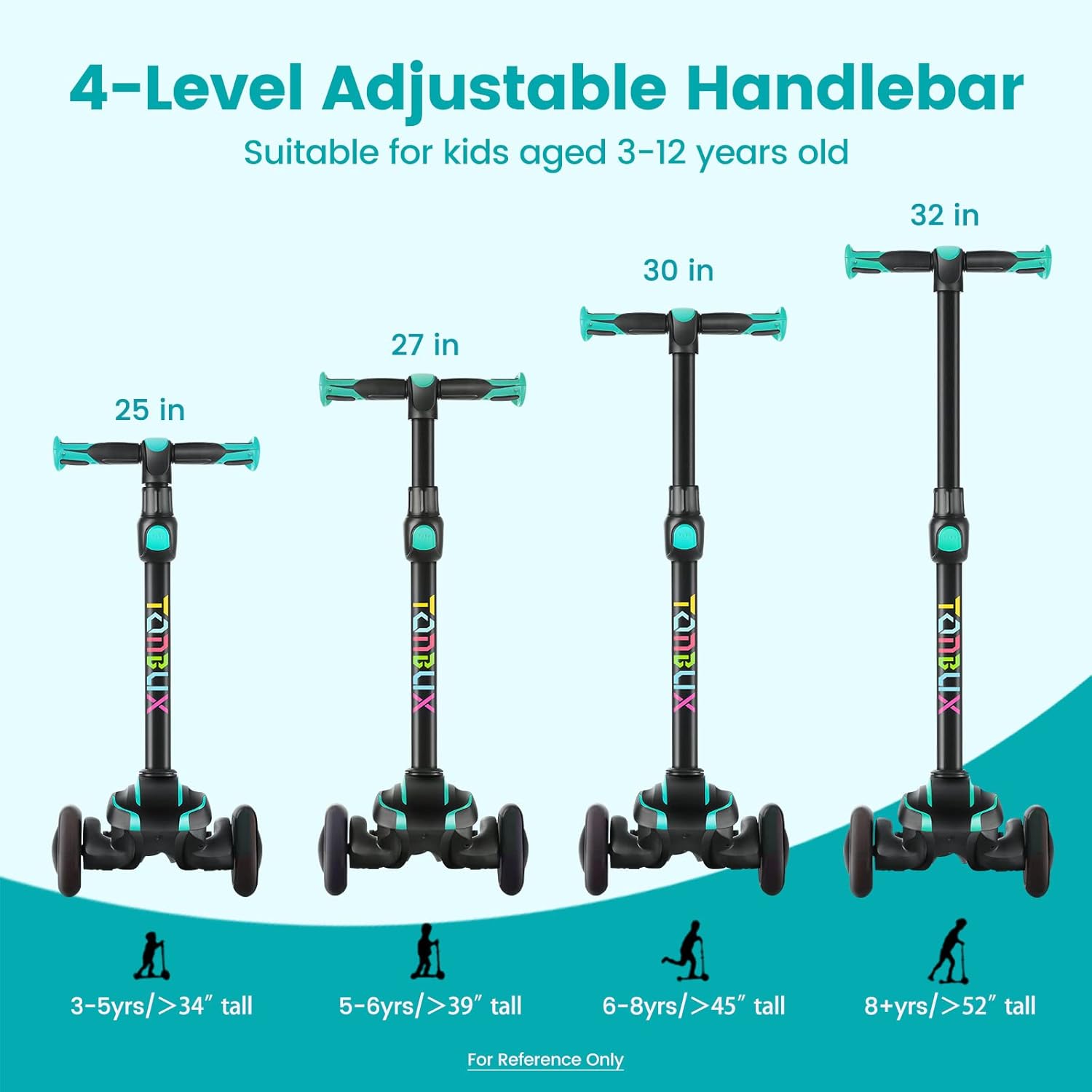 Thumbnail 1 de TONBUX Kids Scooter (Ages 3–12) with 4 Adjustable Heights, Light-Up 3 Wheels