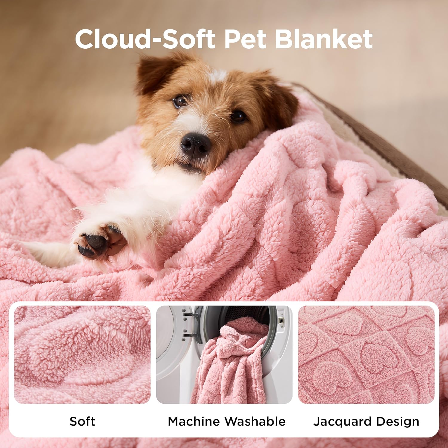 Detalle de Bedsure 25 x 35" Pink Heart Dog Blanket, 300 GSM Coral Fleece