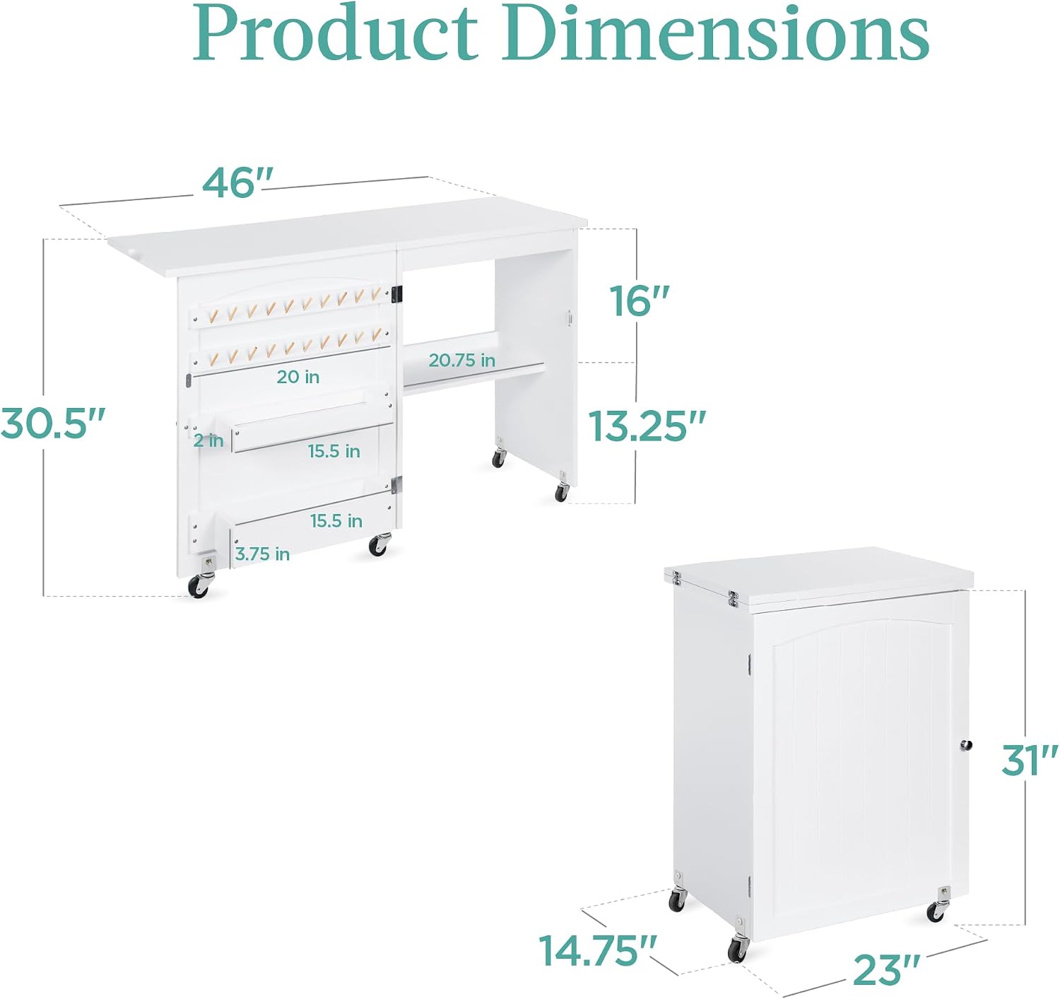 Detalle 2 de Best Choice Products SKY5834 Folding Sewing Table, White, Wheeled Craft Station