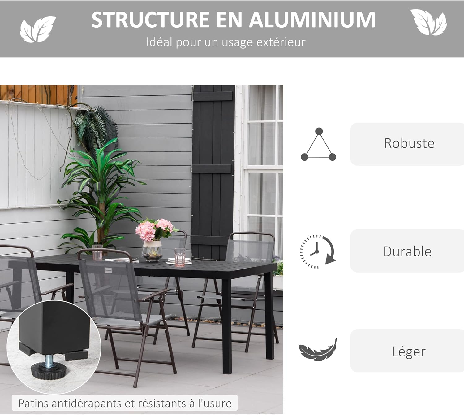 Thumbnail 4 de Outsunny table à manger de jardin pour 8 personnes en aluminium (190 x 90 x 74 cm), noir