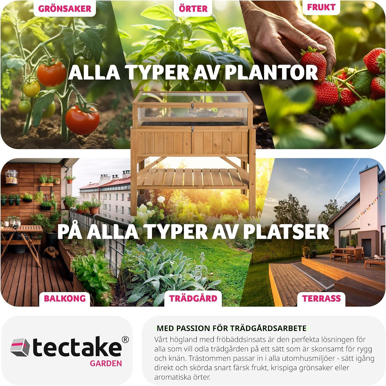 Thumbnail 6 de tectake 403251-SE planteringslåda i barrträ med skyddsfolie och förvaringshylla