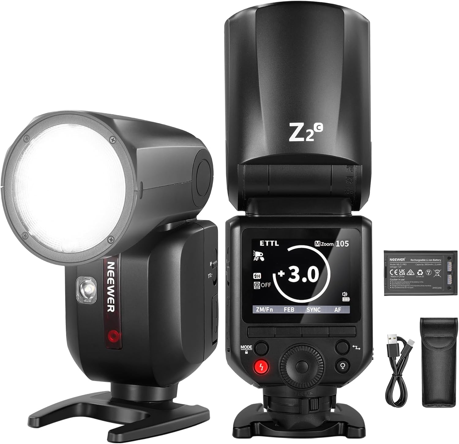 NEEWER Z2-C Flash Speedlite TTL tête ronde 2,4G compatible Canon, HSS 1/8000s, TCM TTL/M