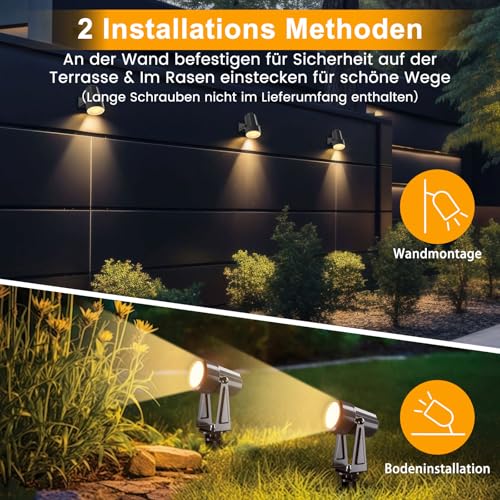 Detalle de Gartenbeleuchtung mit Netzbetrieb 35 m, 3 W × 10Stück – LONIUTO IP65 Außenstrahler, 3000K Warmweiß, Fernbedienung