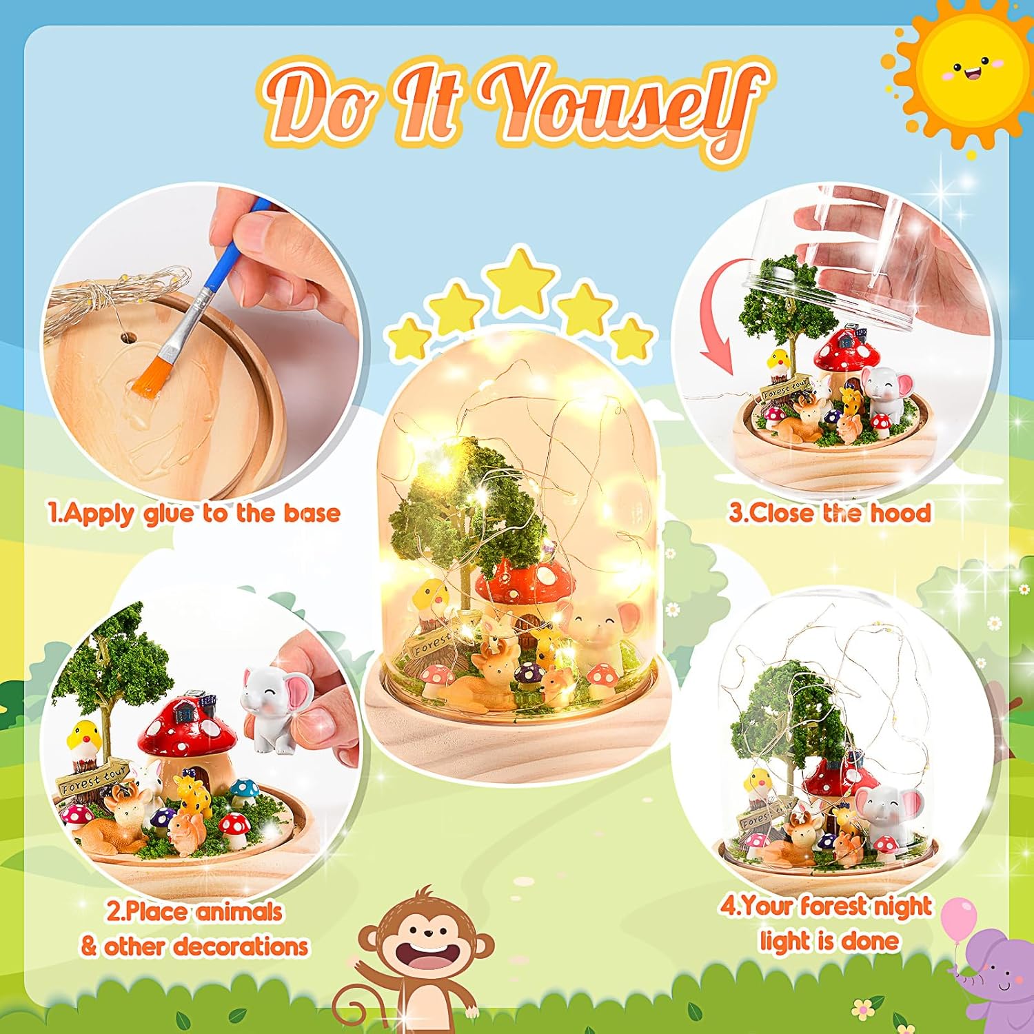 Thumbnail 2 de HappyGoLucky DIY-Tier-Nachtlicht-Set für Kinder ab 3 Jahren (Tier-Motive & Holzsockel)