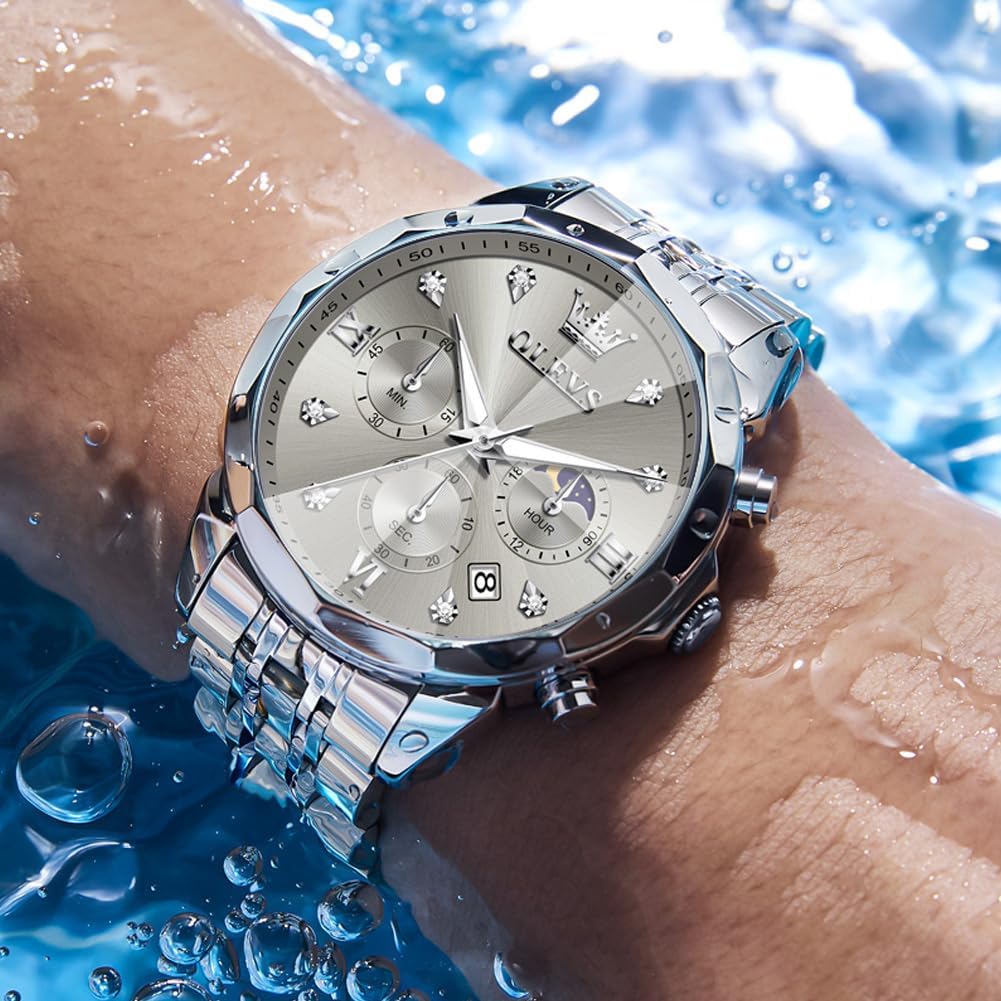 Detalle 1 de OLEVS Männer Uhr Quarz Chronograph 3 ATM
