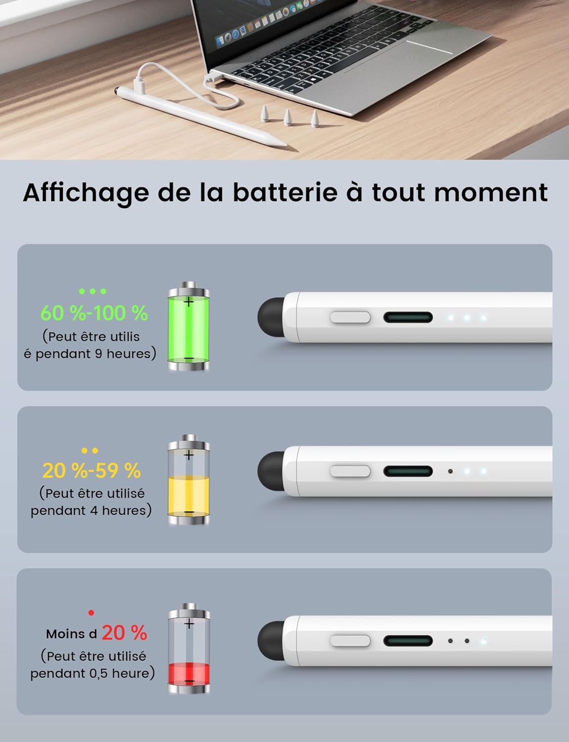 Thumbnail 4 de MEKO [2 en 1] Stylo pour iPad – stylet 2 en 1 avec charge rapide et sensibilité à l'inclinaison