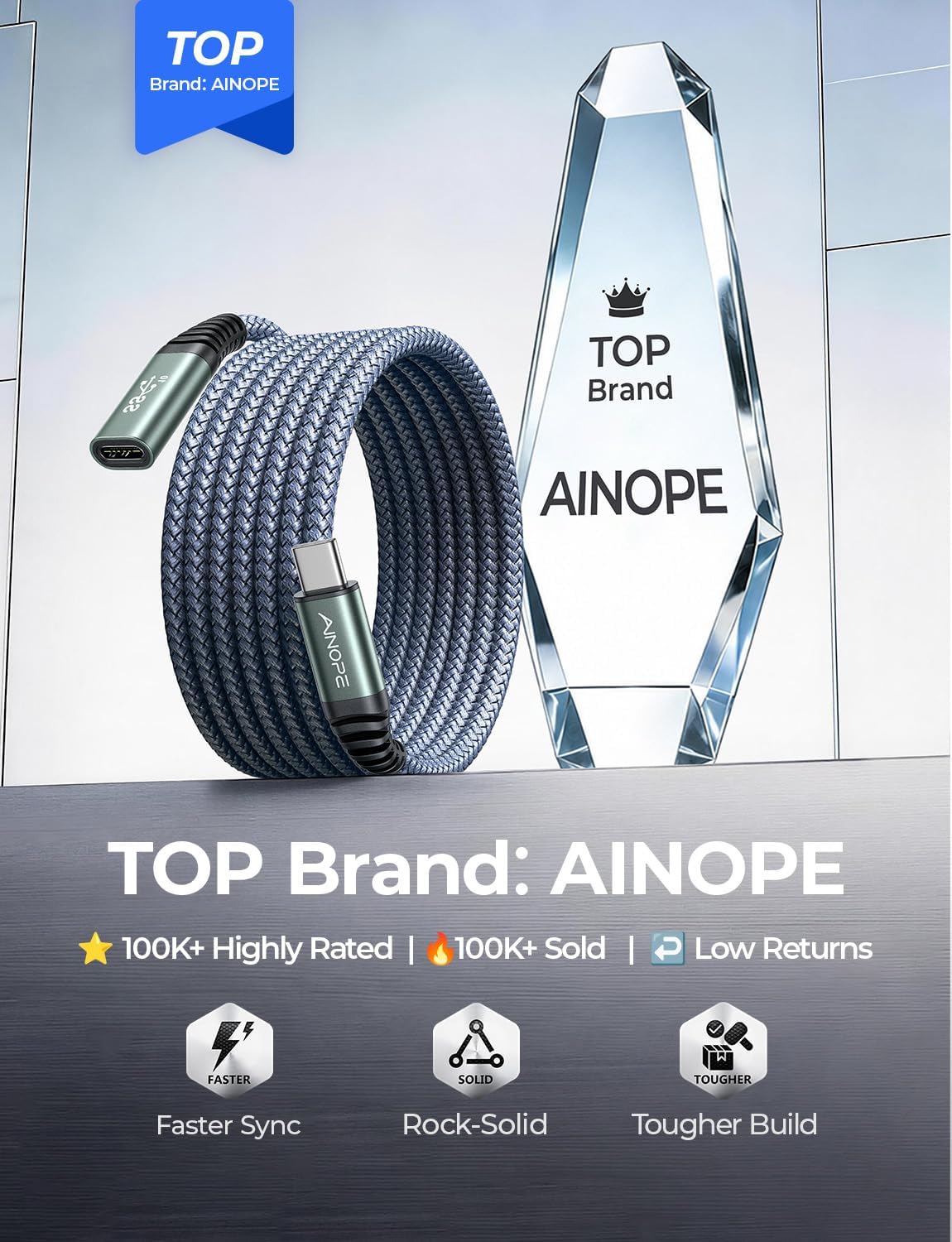 Thumbnail 1 de AINOPE USB C Extension Cable 6.6FT, 20Gbps ⚡