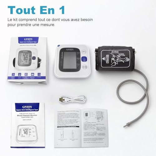 Thumbnail 8 de GPZON Tensiomètre Électronique Professionnel pour le Bras – Brassard 22–42 cm, Mémoire 2x120, Blanc