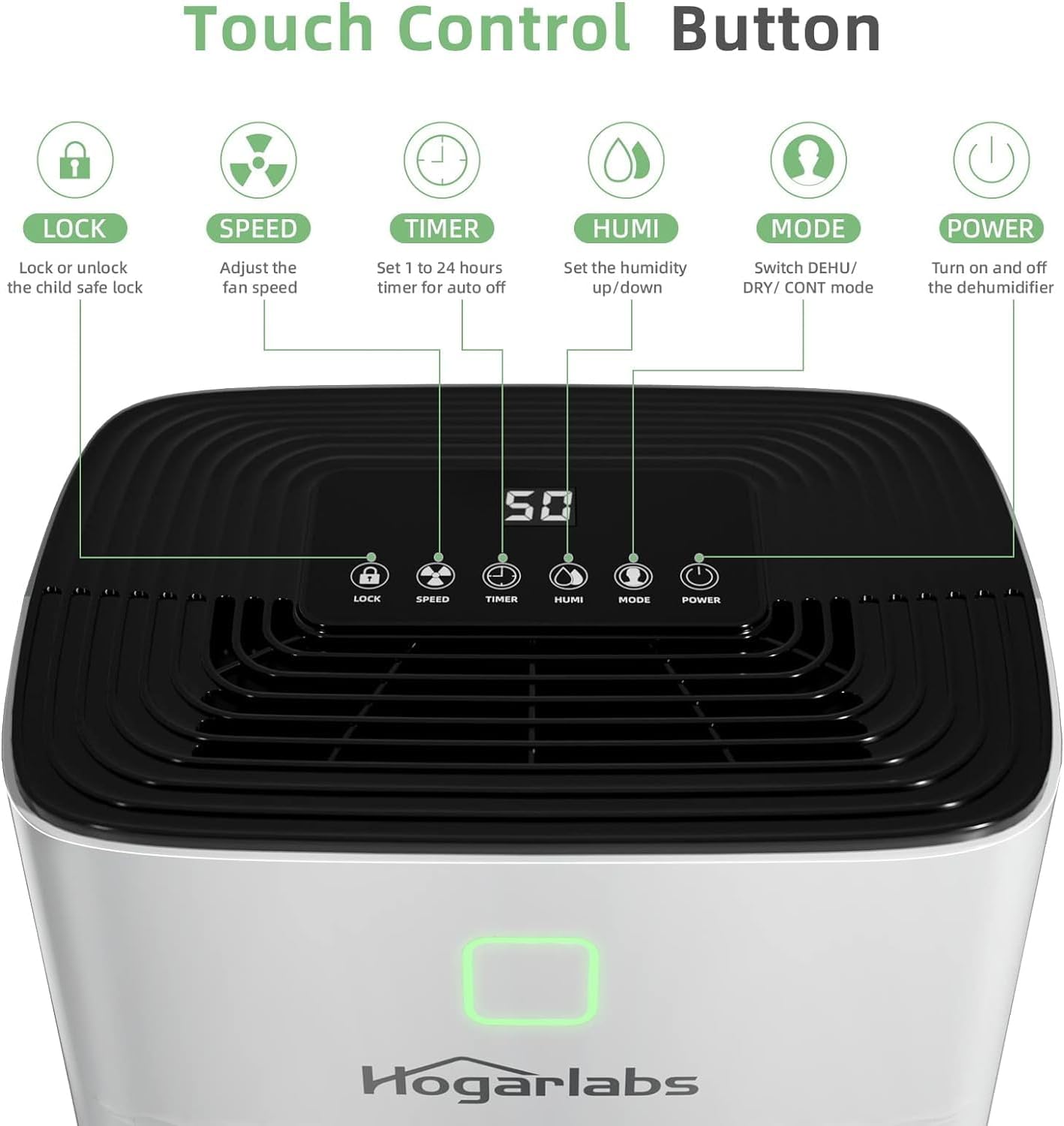 Detalle 2 de HOGARLABS 50 Pint Smart Dehumidifier with 3 Modes and Drain Hose