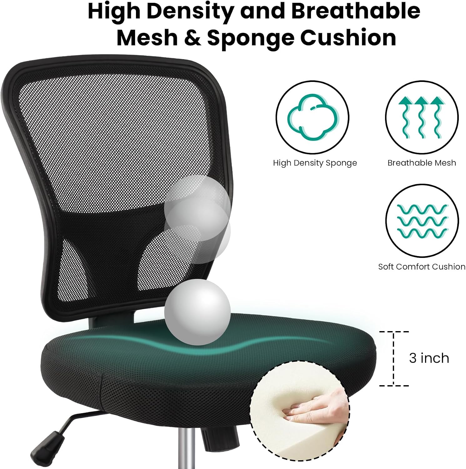 Thumbnail 3 de Armless Drafting Chair Tall Office Chair with Adjustable Height, High Back, Foot Rest, and Rolling Wheels