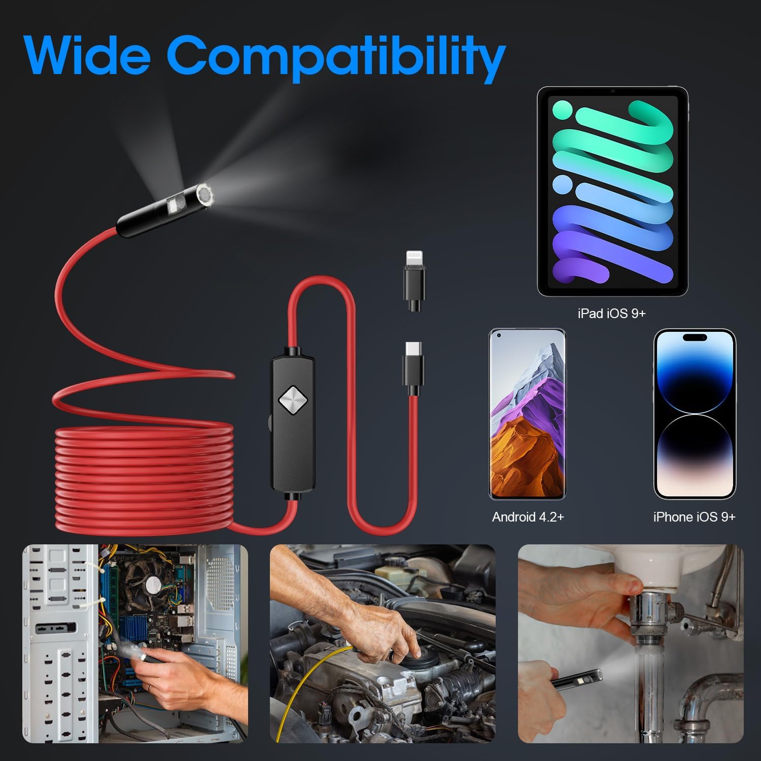 Thumbnail 5 de PAPIBLU Dly006+3m+Dual-Lens Endoscope Borescope, 1920×1440, 8 LEDs, IP67