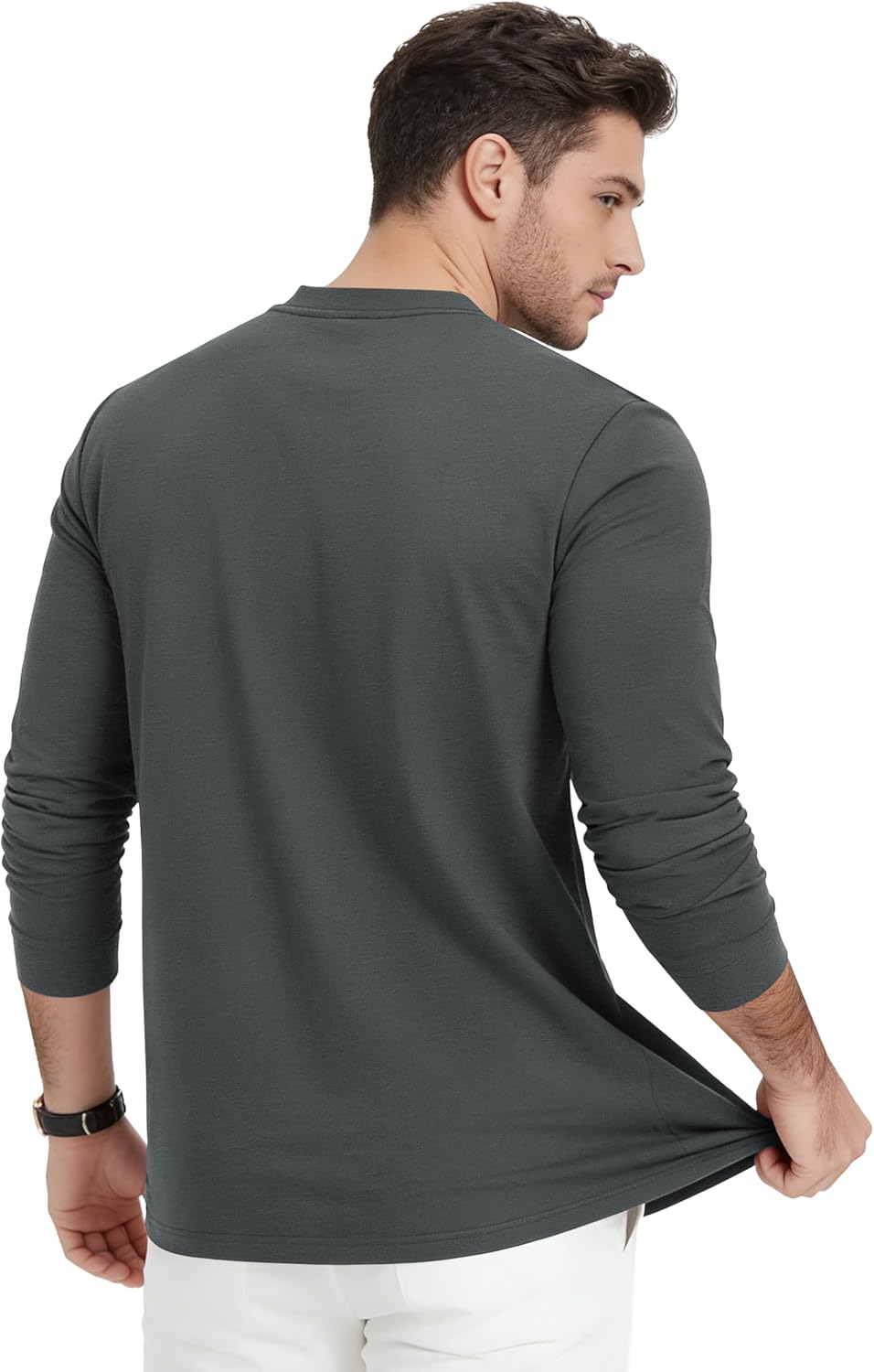 Detalle de KEFITEVD Henley Shirt Herren Langarm aus Baumwolle – Basic mit Henley-Kragen