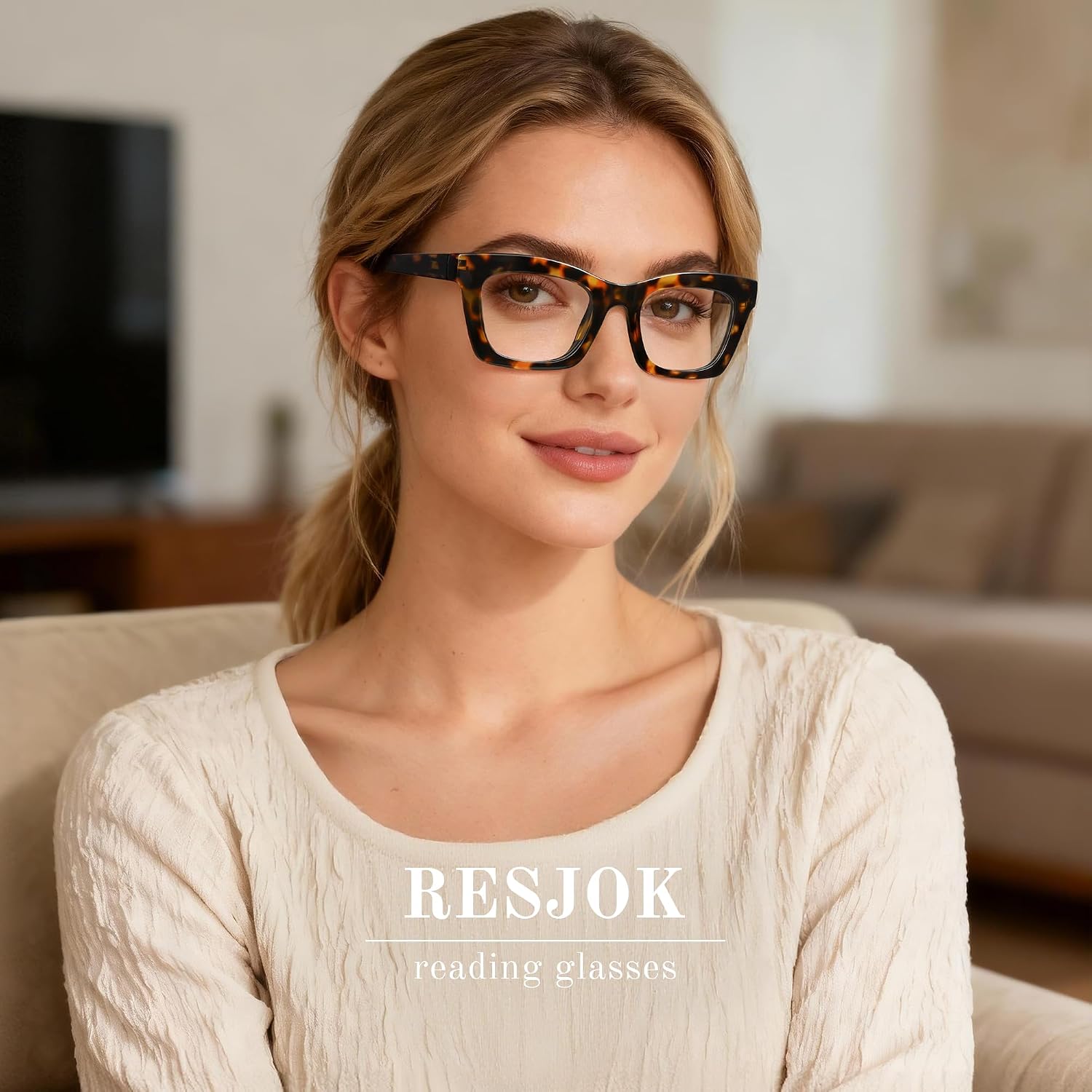 Detalle de resjok Women’s Reading Glasses, Square Frames with Blue-Light Lenses