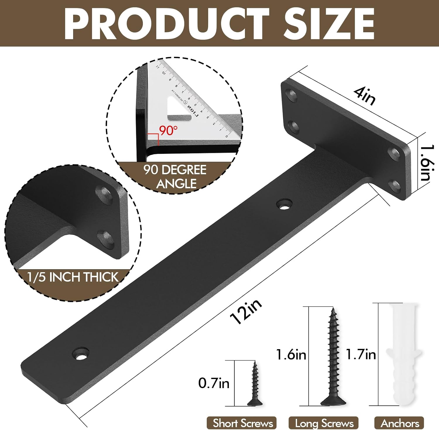 Detalle de Lot de 6 supports d'étagère rustiques noirs, 30,5 cm ⚙