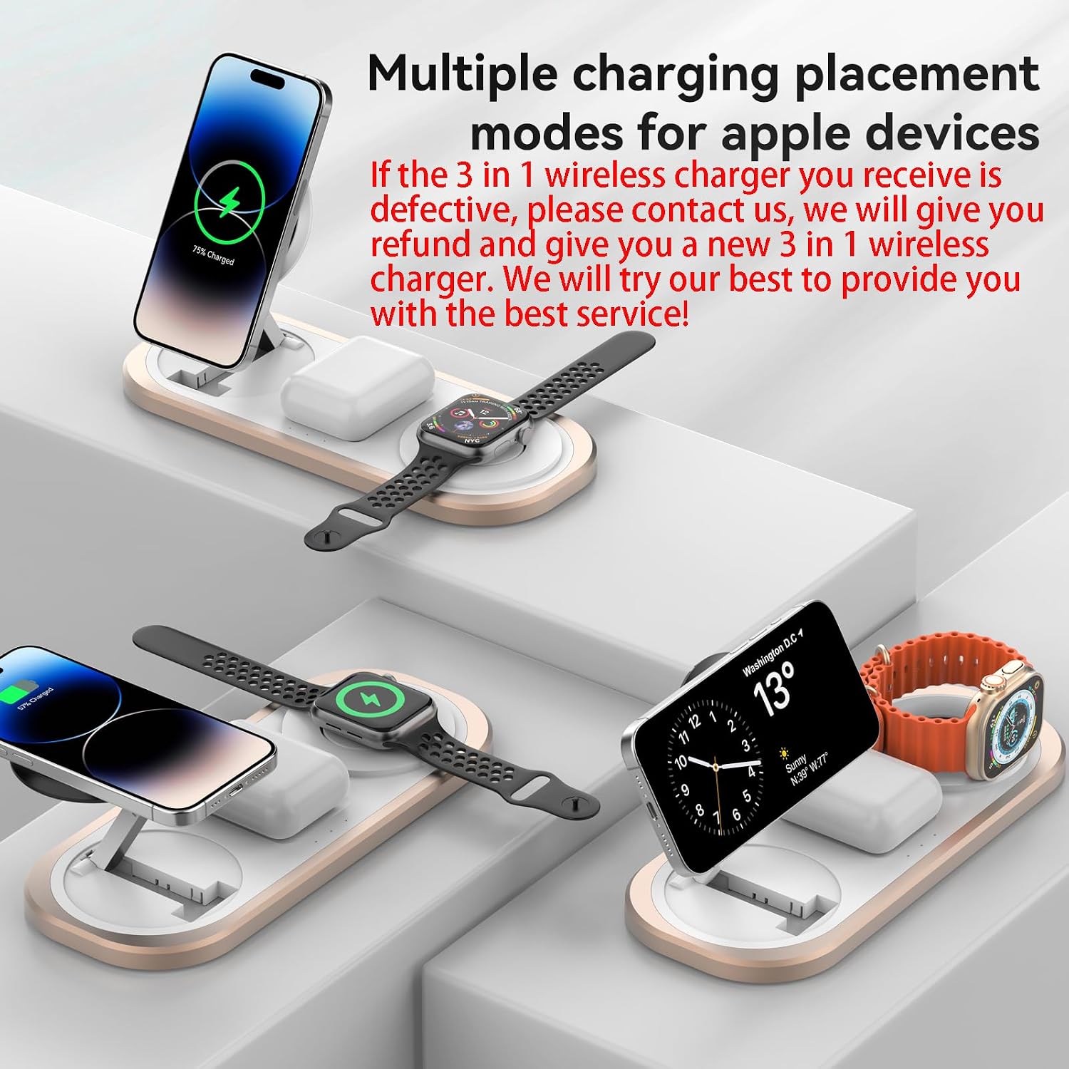 Detalle de 3 in 1 Fast Wireless Charger Stand for iPhone