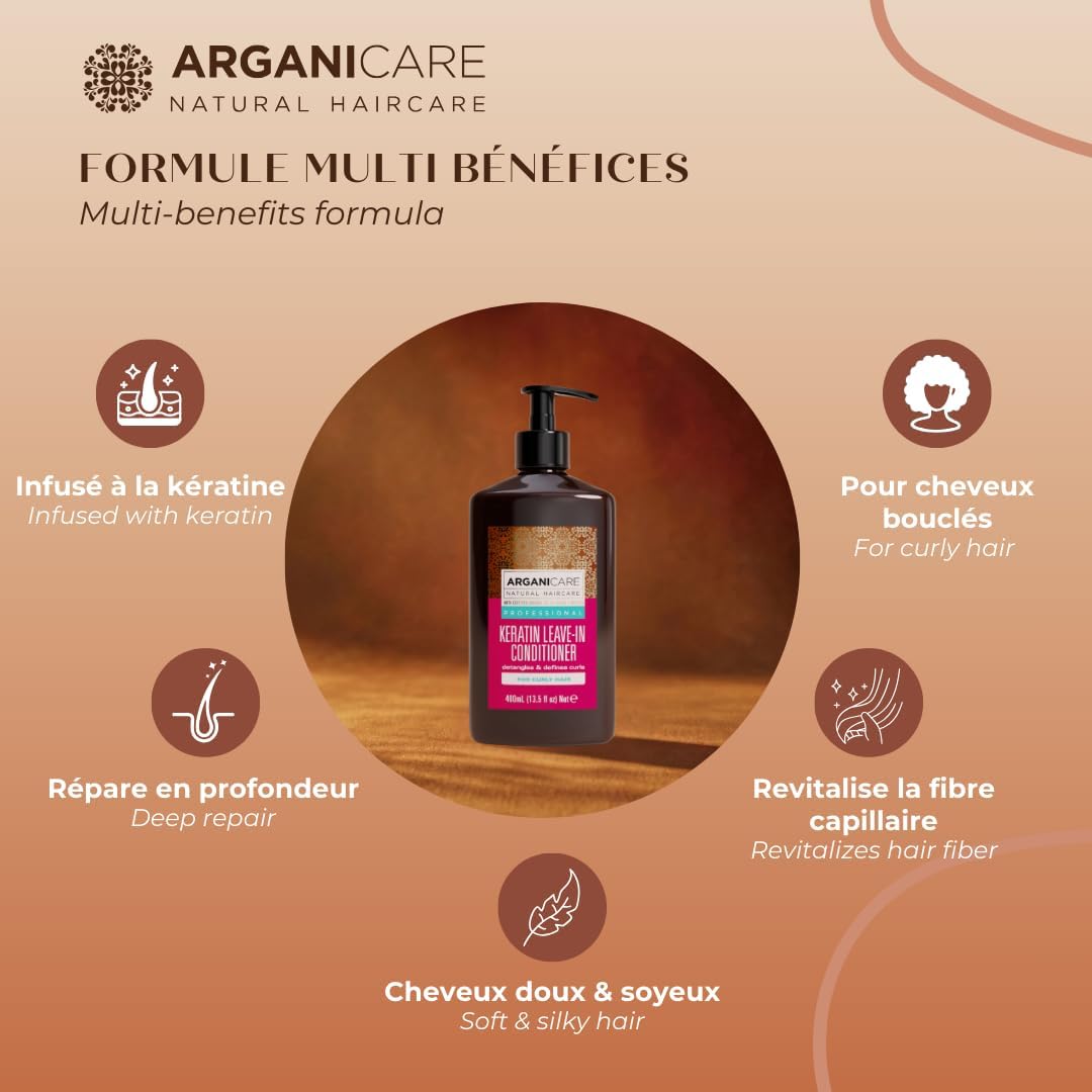 Detalle 2 de Arganicare AGN024 leave-in-kräm för lockigt hår med keratin, 400 ml