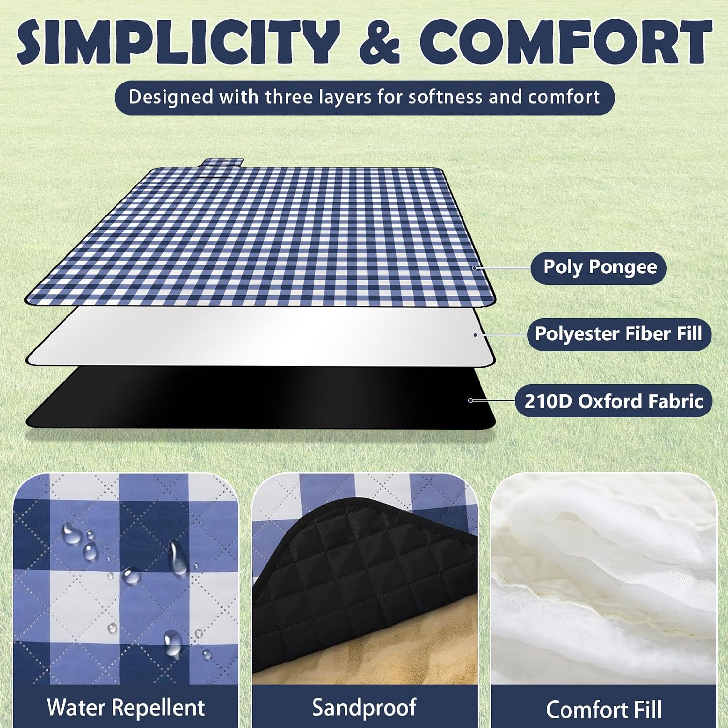 Thumbnail 2 de Ergohortus Picnic Blanket Waterproof, Extra Large 200x200cm – Blue