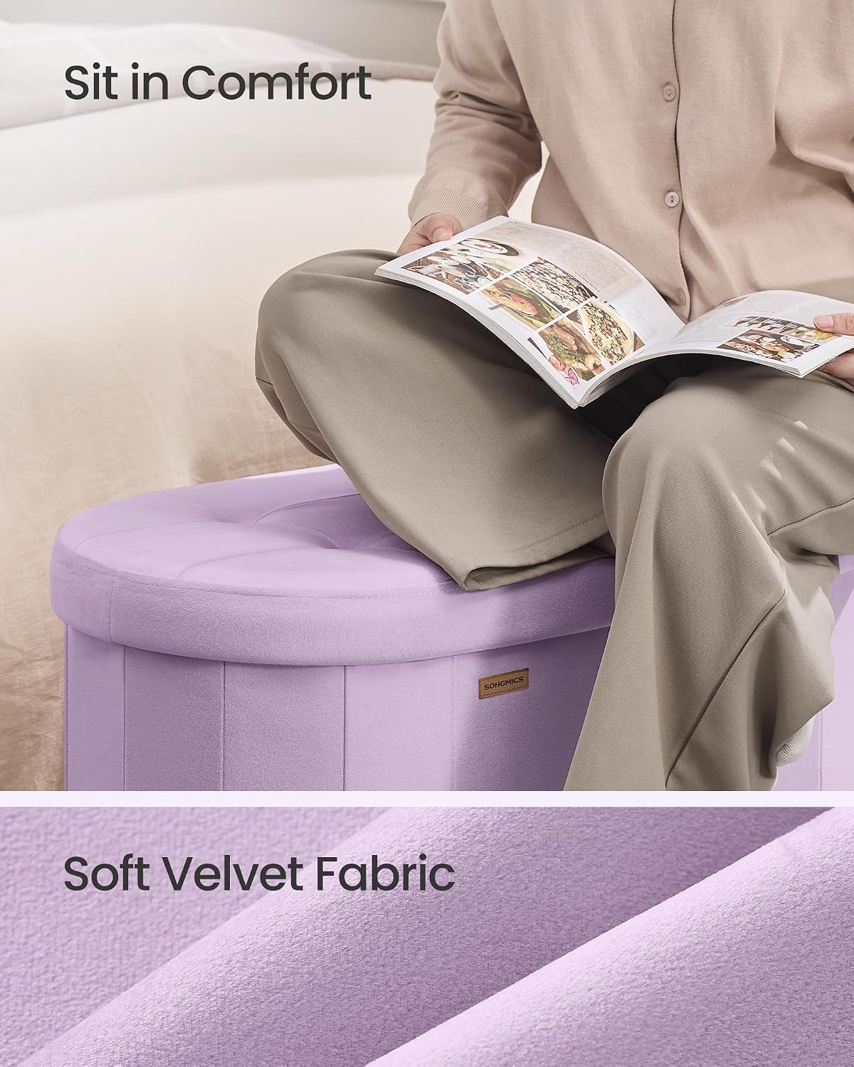 Thumbnail 6 de SONGMICS Folding Storage Ottoman in Velvet