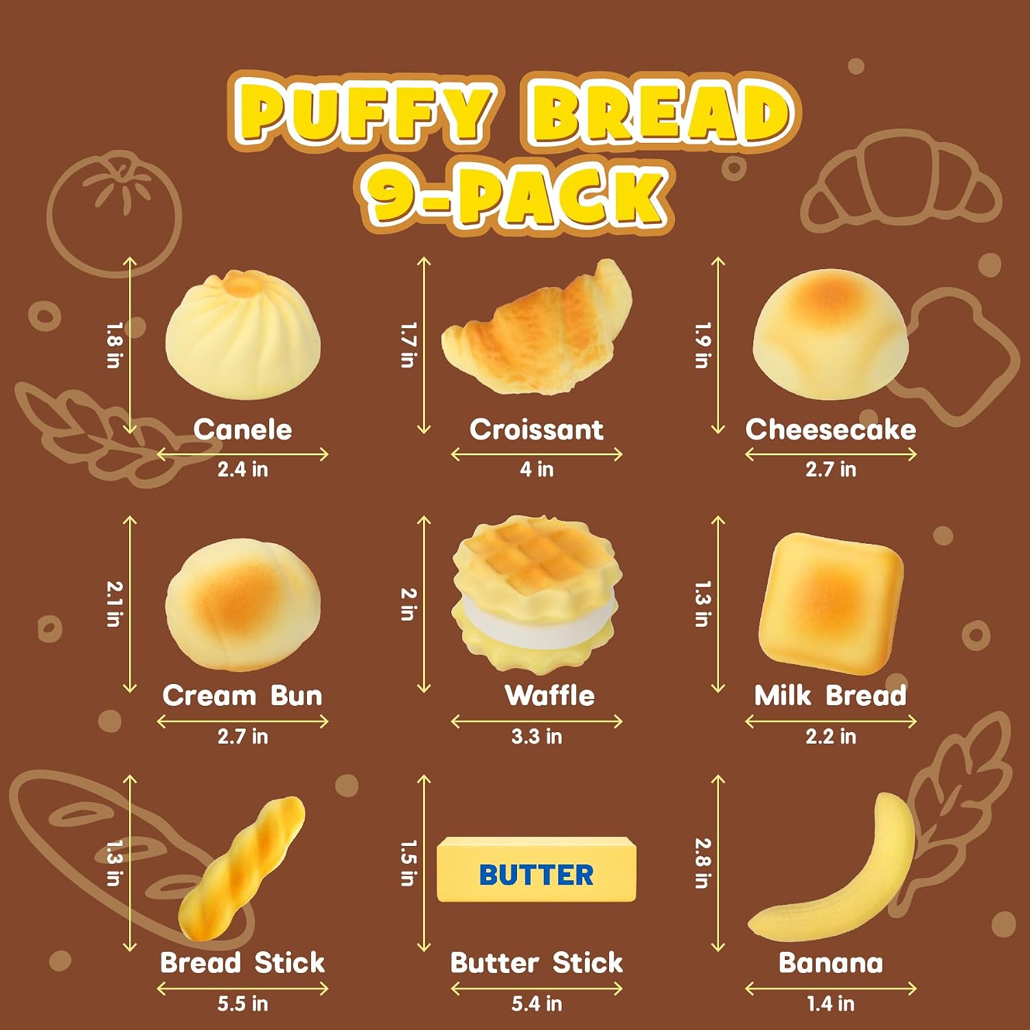 Thumbnail 2 de 9 Pack Bread Slow Rising Squishy Set – Realistic Bread & Dessert Fidget Toys