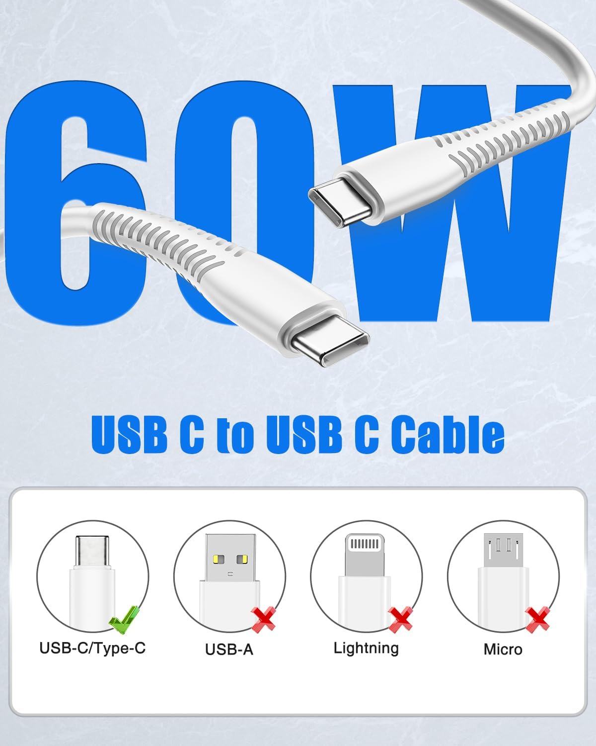 Thumbnail 2 de USB C to USB C Cable 60W PD 10-Pack