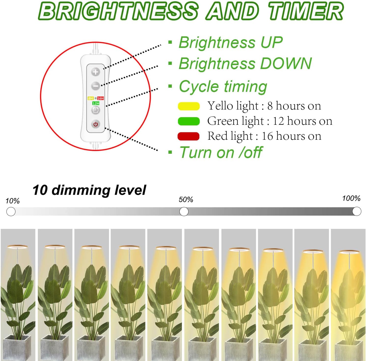 Detalle de yadoker BAM-16 Halo Grow Light, 72 LEDs, Bamboo Shade and Adjustable Height