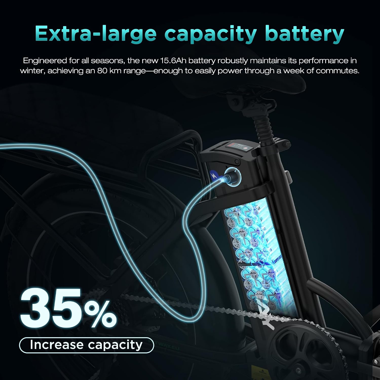 Thumbnail 6 de HITWAY E-Bike mit 250W Motor, 20 Zoll, 7-Gang & APP-Steuerung (faltbar, IP54) – Reichweite 70–150 km