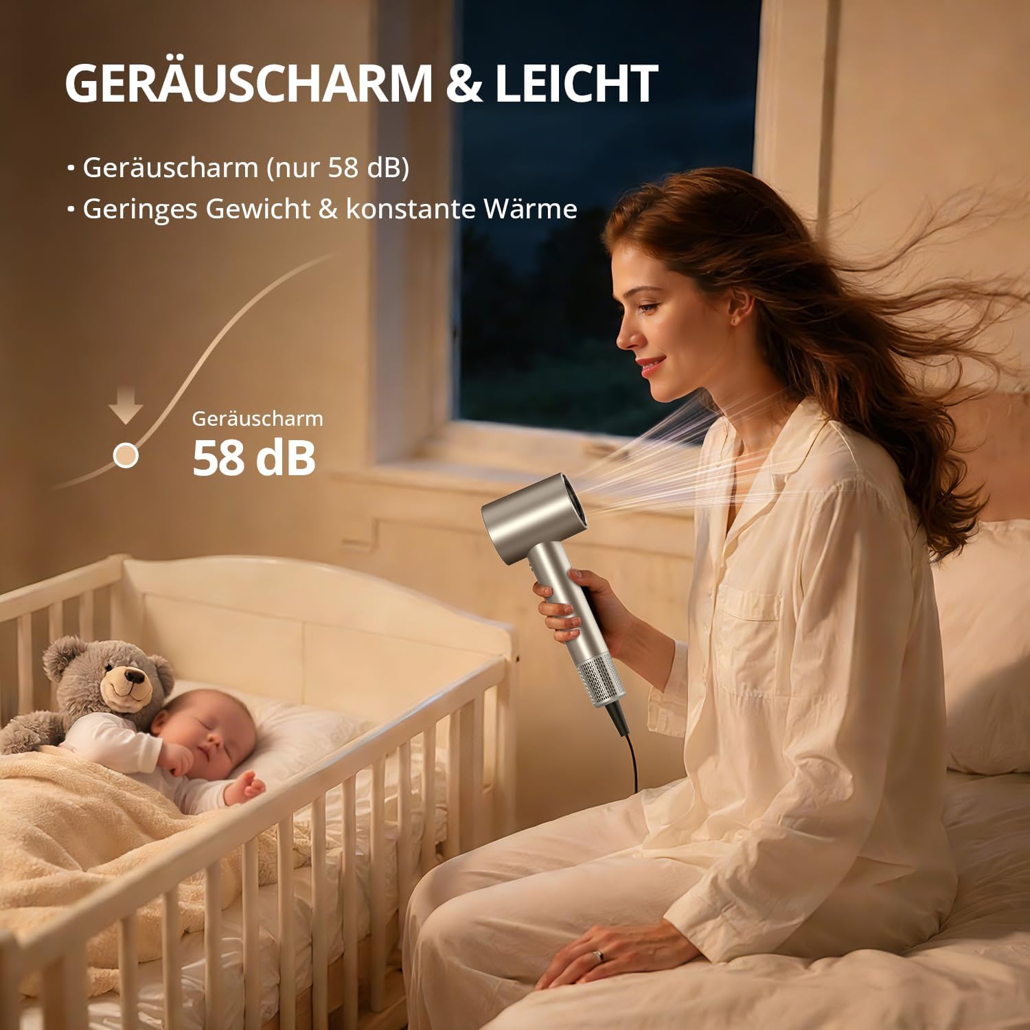 Detalle de CrazyMar Föhn mit Diffusor – Hochgeschwindigkeits-Haartrockner mit 500 Mio. Ionen, leiser Betrieb und intelligenter Temperaturkontrolle