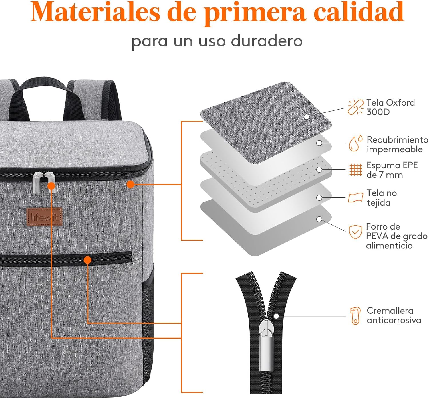 Thumbnail 4 de Lifewit Mochila Nevera 24L (hasta 30 latas) gris: térmica portátil para playa, picnic y trabajo