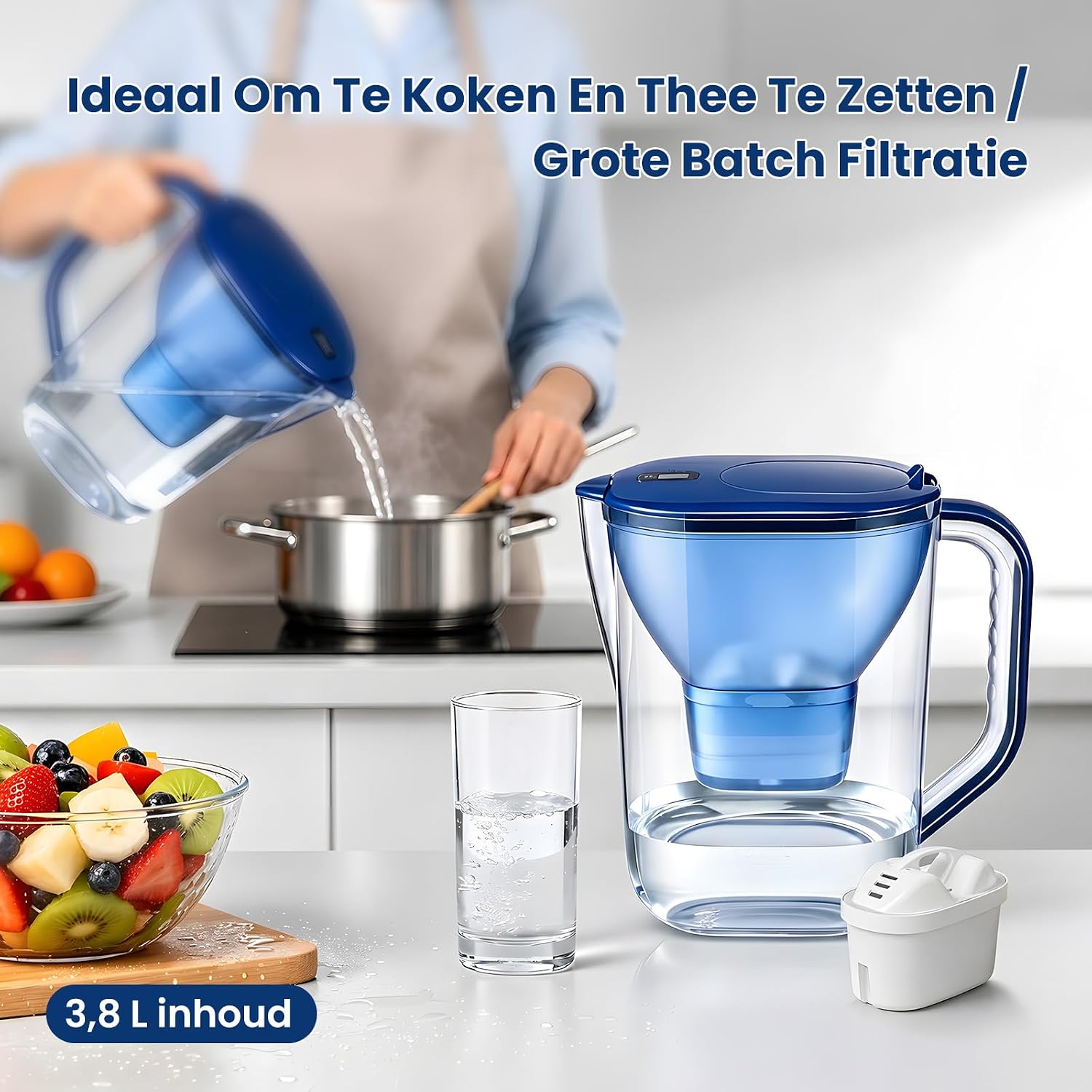 Thumbnail 4 de Watus 1H1X waterfilterkan 3,8 liter, blauw, met actieve-koolfilter