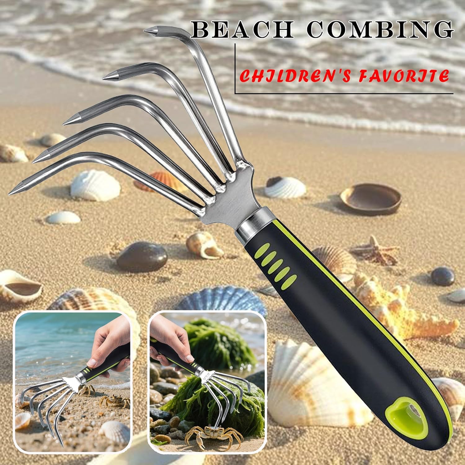 Thumbnail 2 de SHANFEEK Garden Rake 5-Claw: Durable Hand Tool for Soil, Weeds, and Beach Finds