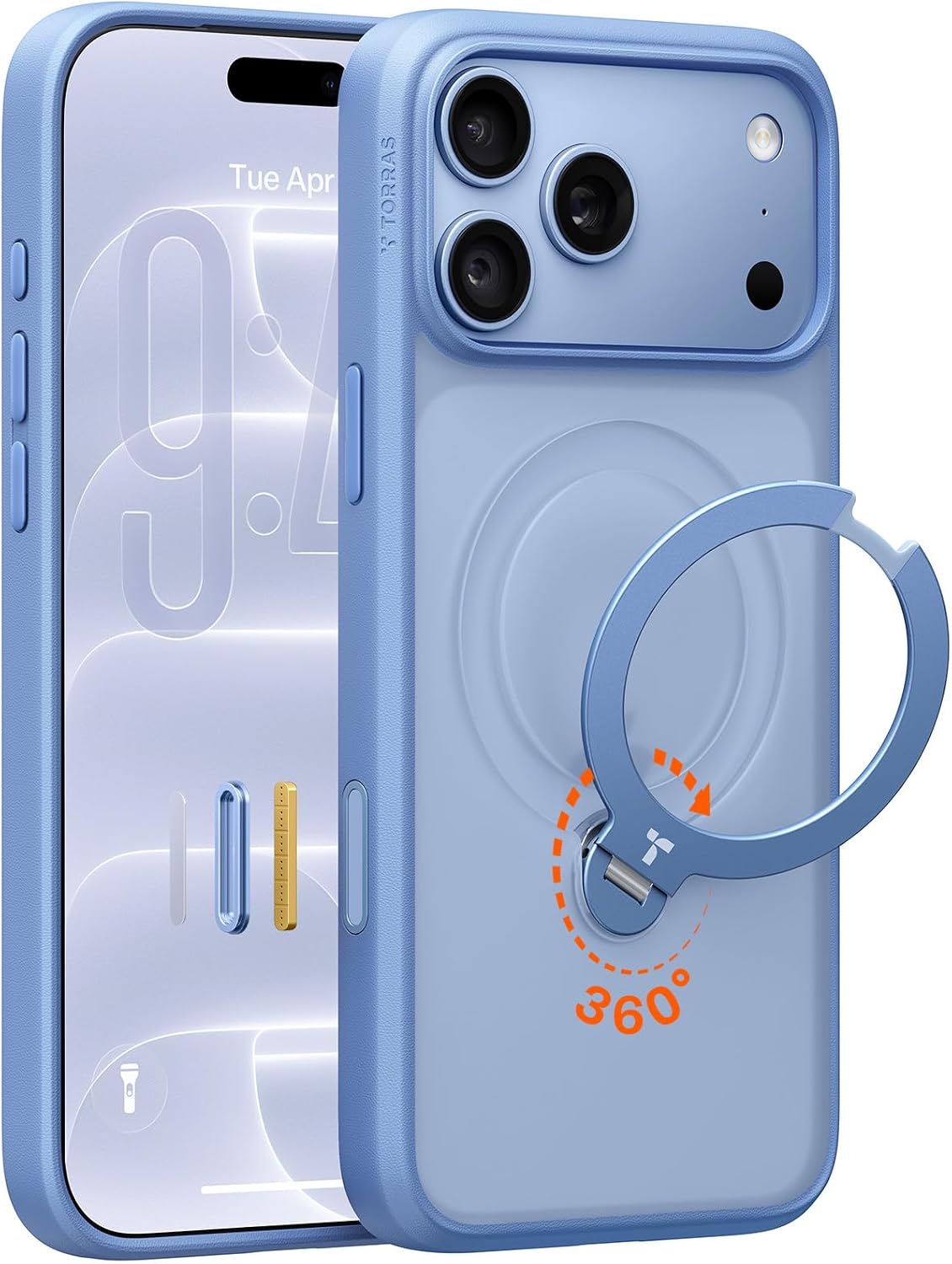 Detalle de TORRAS Q3 Spin iPhone 18 Pro Case, Glacier Blue, 360° Magnetic Stand