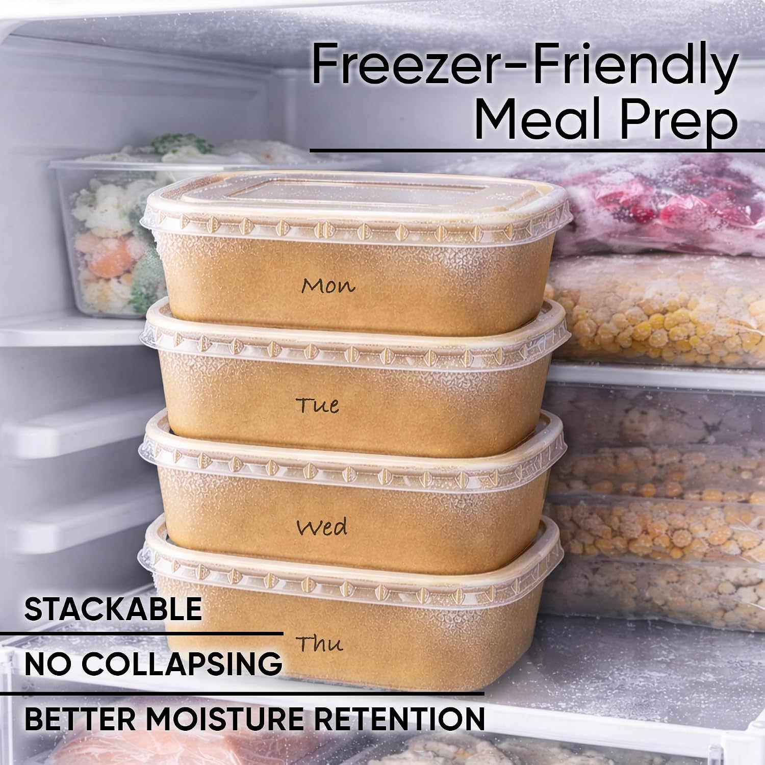 Thumbnail 3 de Leafiew 50 Pack 29Oz Disposable Meal Prep Containers with Lids – Microwave & Freezer Safe Kraft Paper Bowls