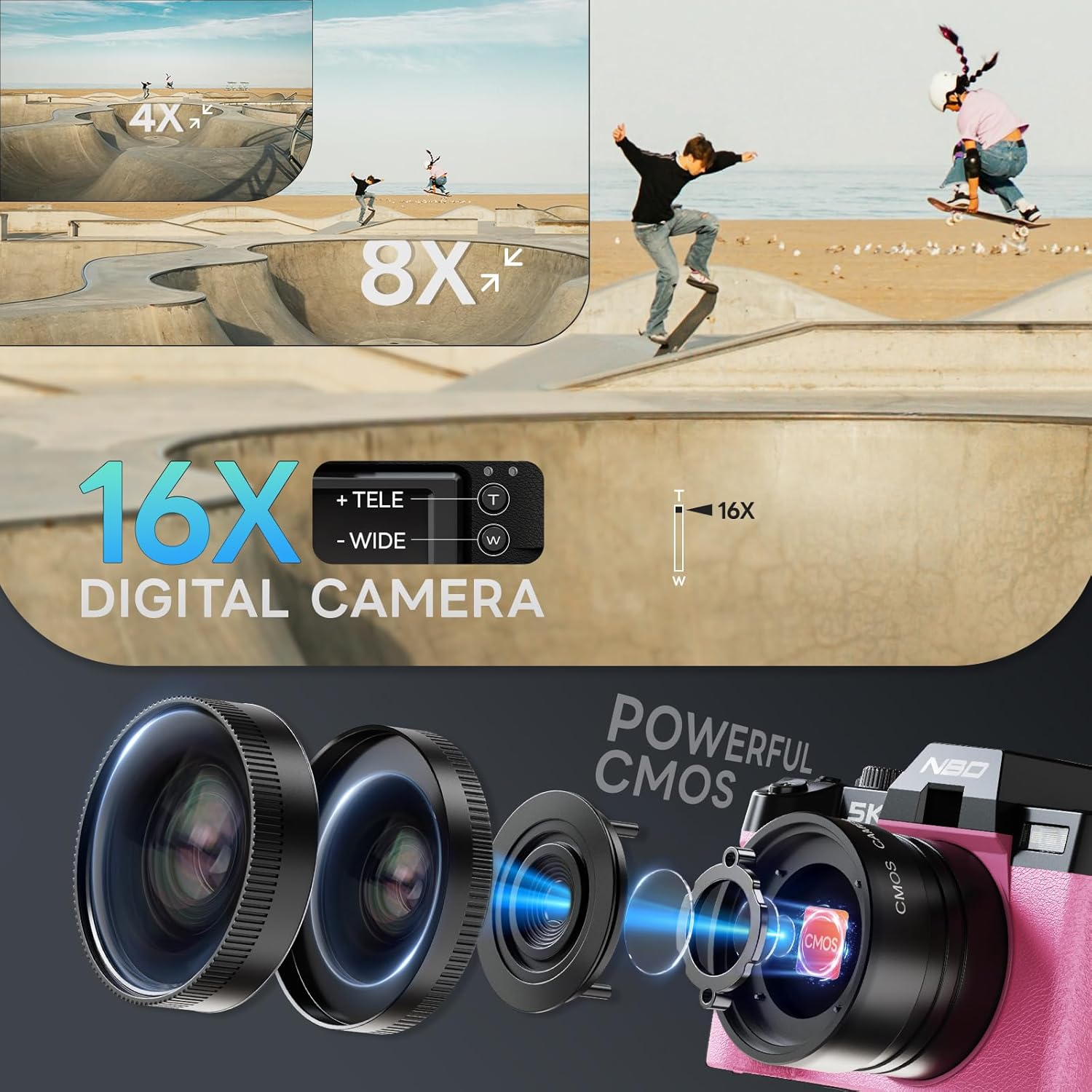Thumbnail 3 de NBD 5K 64MP Digital Camera with Wi‑Fi & App Control, 16x Zoom, 180° Flip Screen