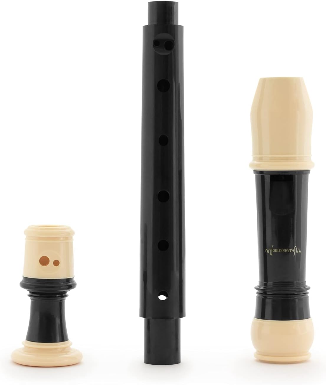 Detalle de World Rhythm WR-805: Flauta escolar soprano en negro y marfil con bolsa y tabla de digitación