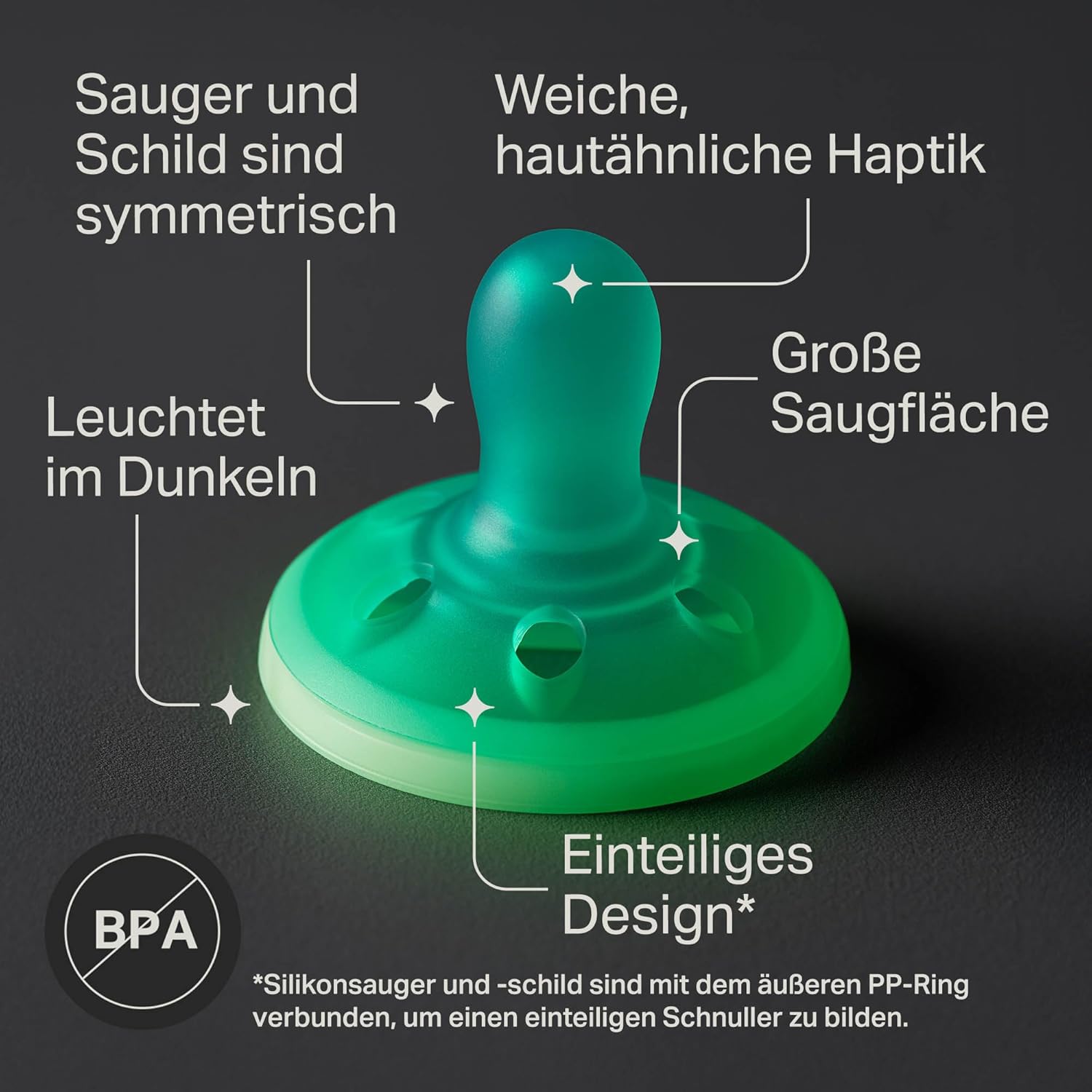 Thumbnail 3 de Tommee Tippee brustähnlicher Night Glow Schnuller 0-6m – 4er-Pack, einteiliges Silikondesign