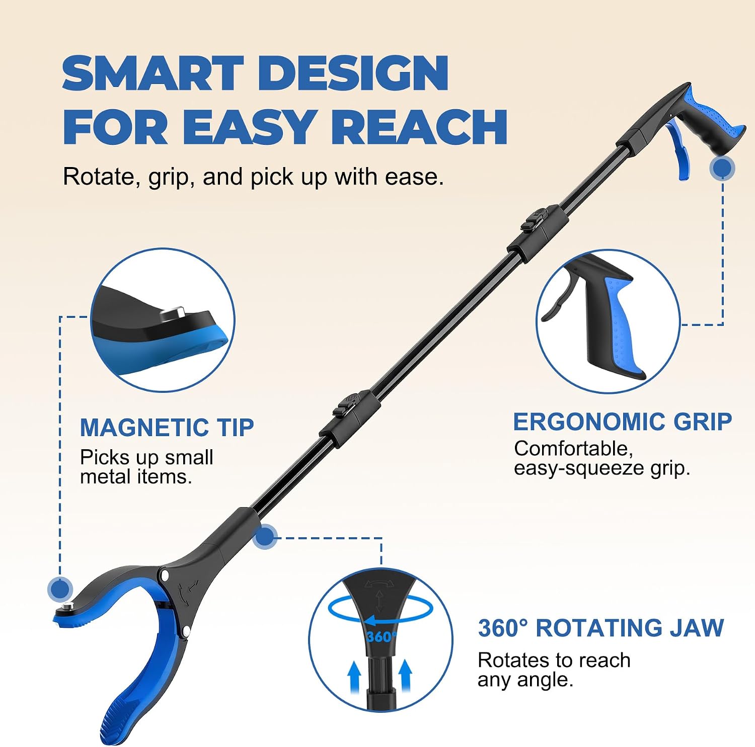 Thumbnail 4 de 91cm Extra Long Grabber Reacher with Magnetic Tip and Foldable Design